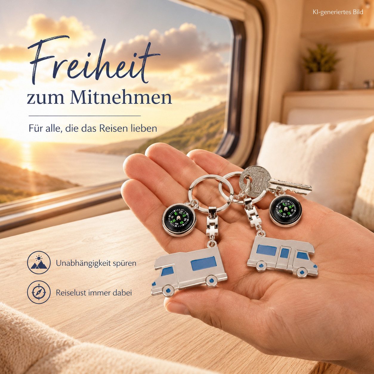 GILDE Schlüsselanhänger mit Gravur Schlüsselanhänger mit Wohnmobil und Kompass – Bild 4 von 5