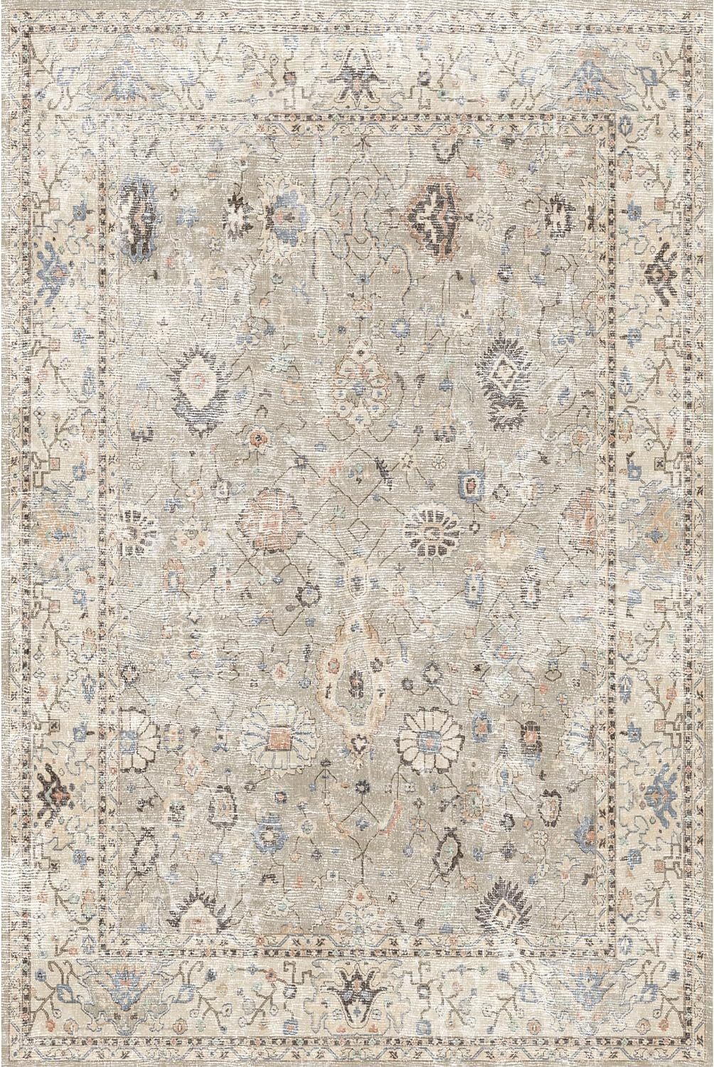 Bamyum Teppich Monty Teppich mit Chenille-Druck, Waschbarer, Antibakteriell Teppich, Einzelstück