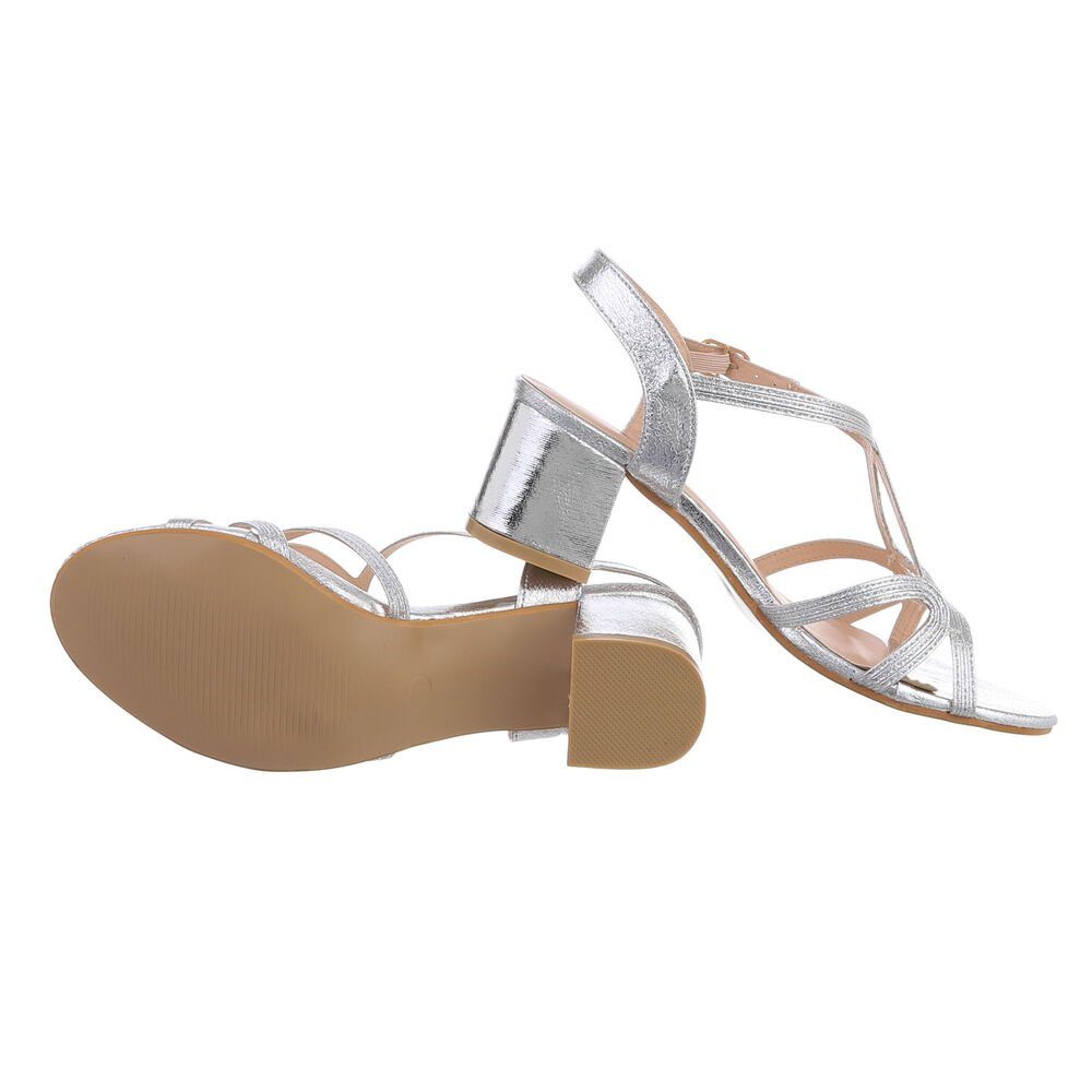 Ital-Design Damen Elegant Sandalette Sandaletten & in Silber Blockabsatz Sandalen