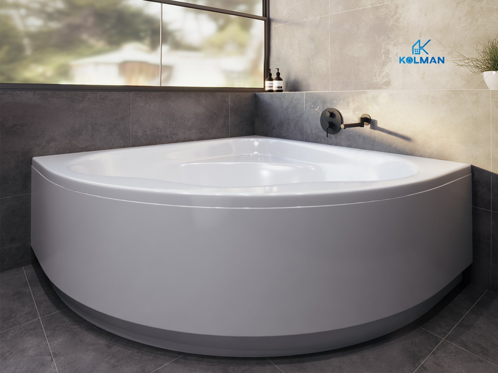 KOLMAN Badewanne Eckbadewanne Standard 150x150, Acrylschürze Styroporverkleidung, Ablauf VIEGA & Füße GRATIS