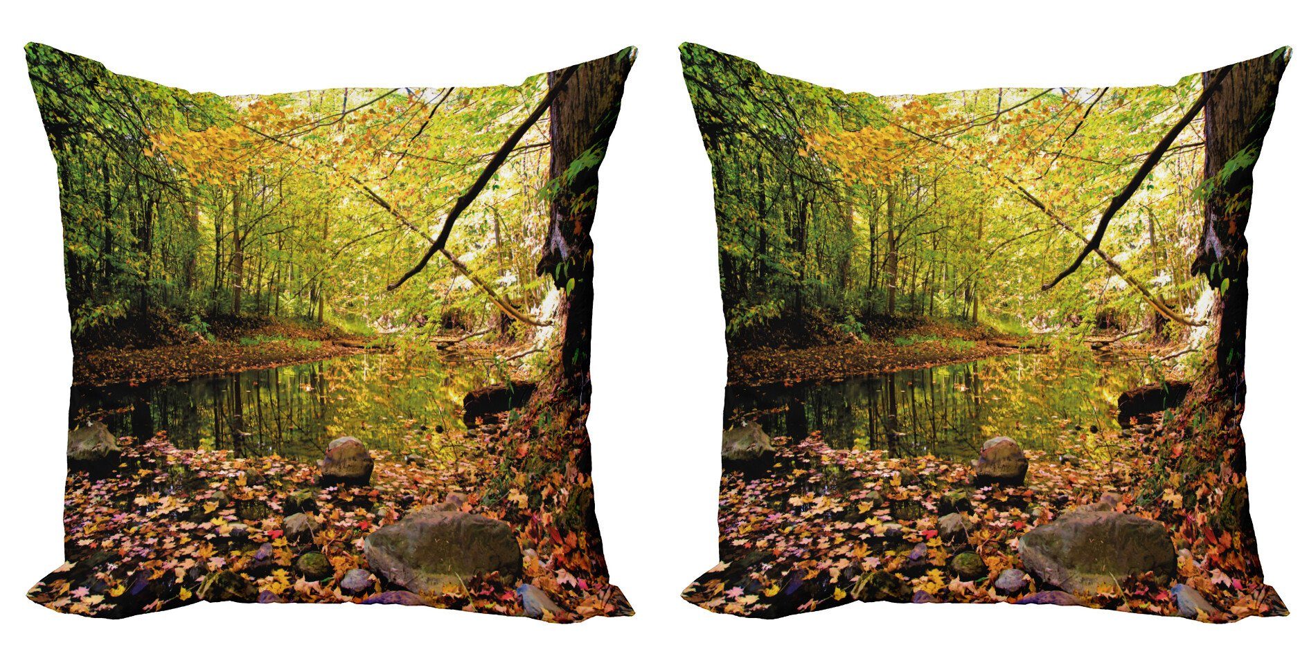 Kissenbezüge Modern Accent Doppelseitiger Digitaldruck, Abakuhaus (2 Stück), Landschaft Pine River im Herbst