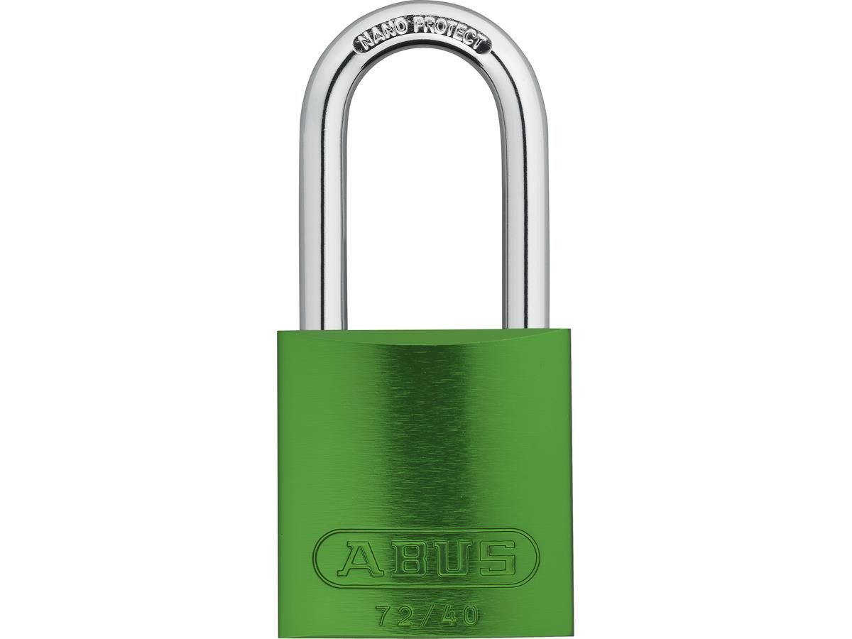 ABUS Vorhängeschloss 72LL/40 grün, Schloss aus Aluminium für 100% Korrosionsbeständigkeit