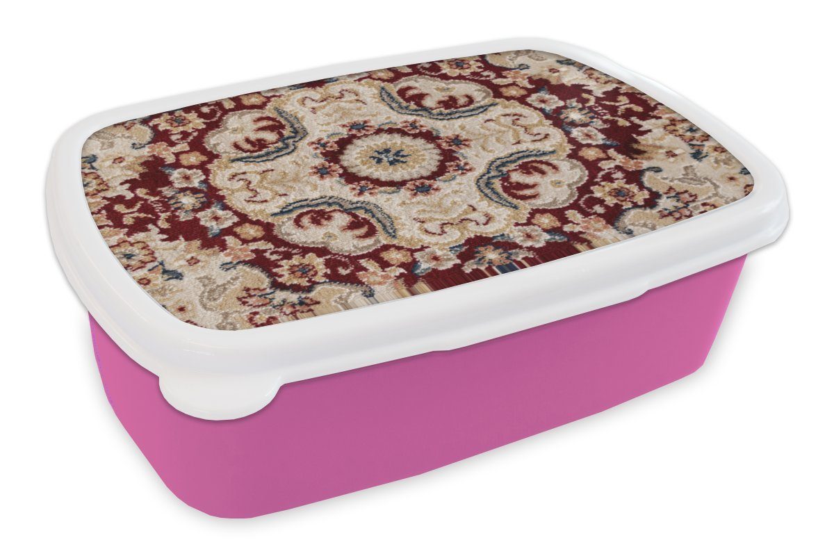 MuchoWow Lunchbox Muster - Teppich - Rot - Braun, Kunststoff, (2-tlg), Brotbox für Erwachsene, Brotdose Kinder, Snackbox, Mädchen, Kunststoff rosa