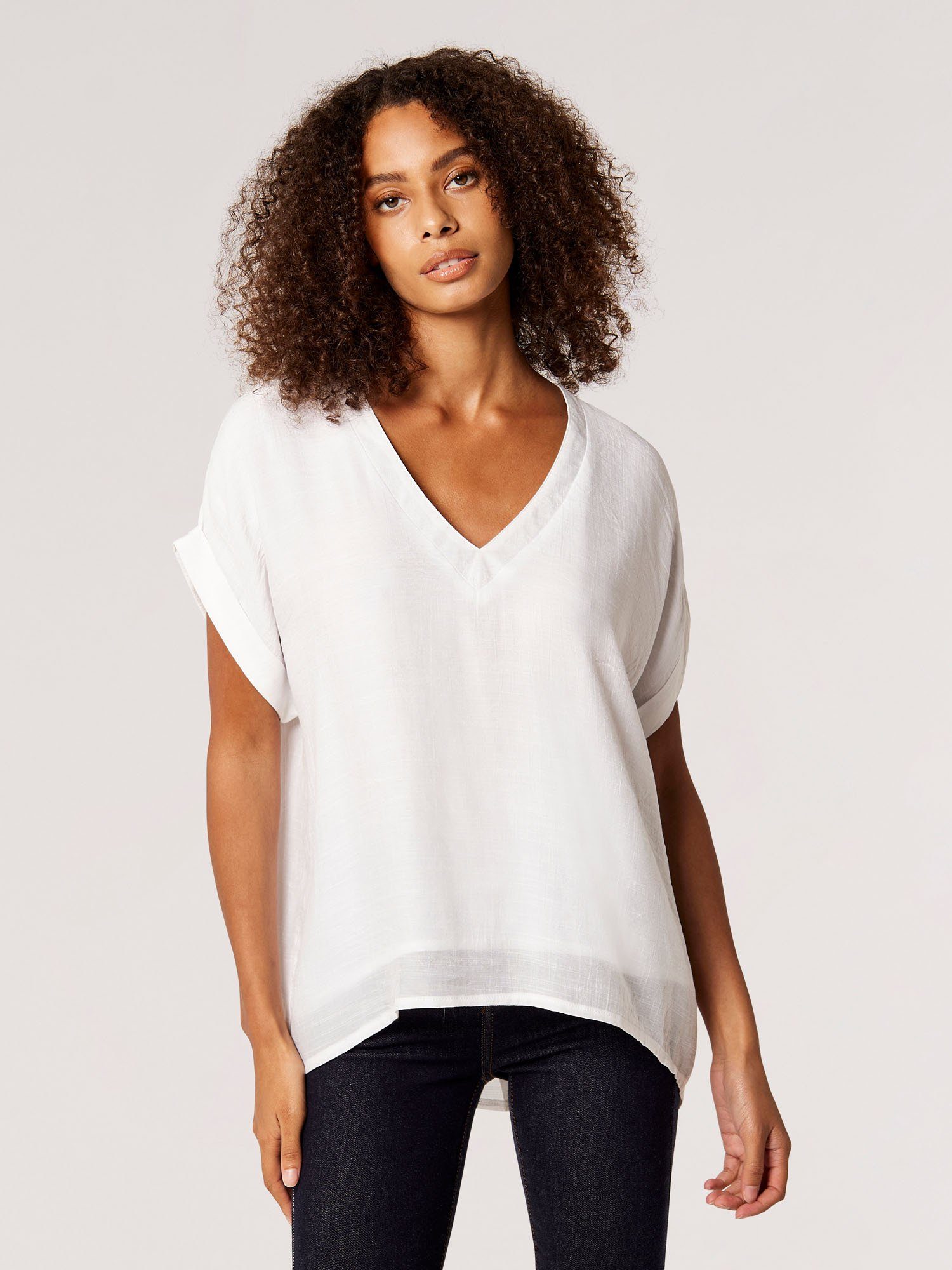 Apricot Klassische Bluse Slub Shimmer V/Nk ButtonBack Top mit Zierknopfleis günstig online kaufen