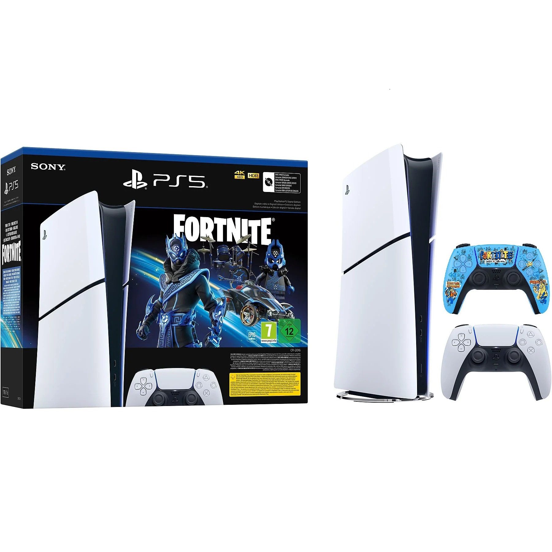 Playstation PlayStation 5 Slim Digital ohne Laufwerk + Fortnite Gutschein 1TB (Digital Edition Slim ohne Laufwerk), SSD, Console