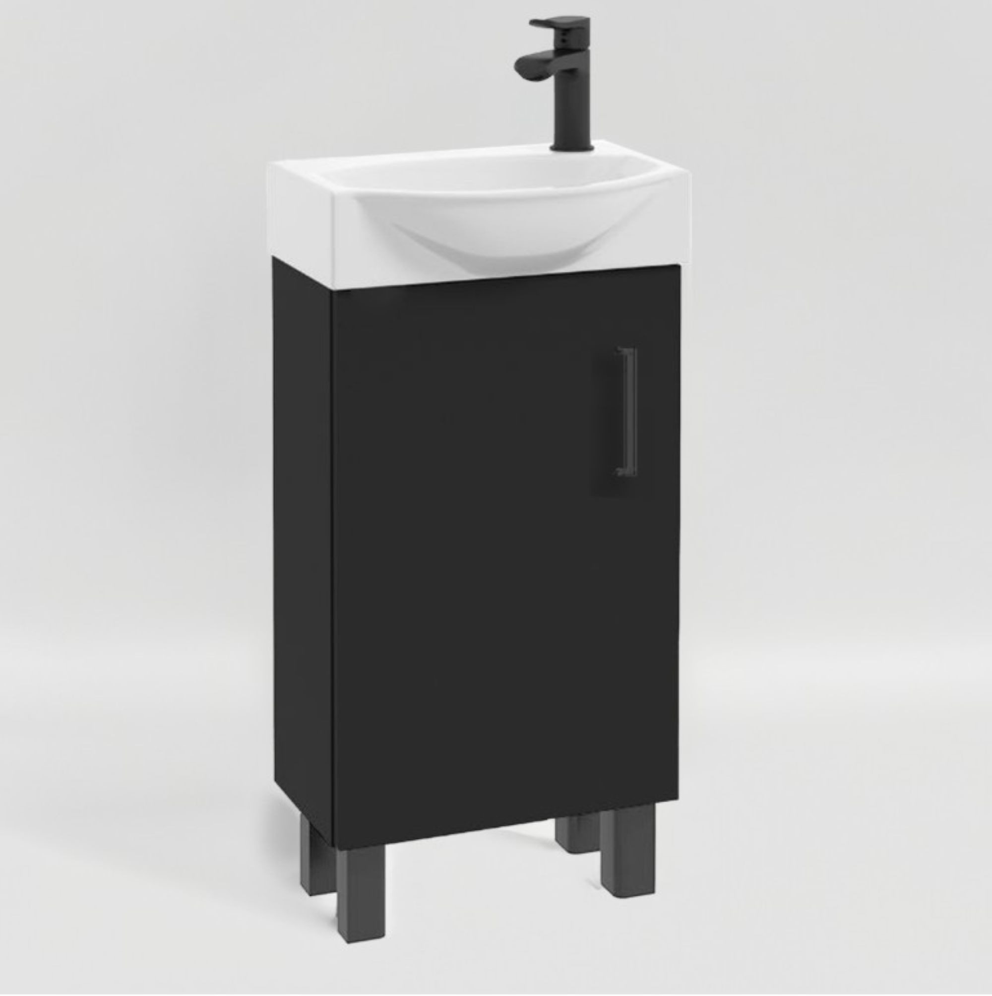 STAMAR Waschbeckenunterschrank Badmöbel Standschrank 40 cm mit Waschbecken Schwarz Armatur Unterschrank stehend Keramik Siphon Set schmal schwarz Sigma