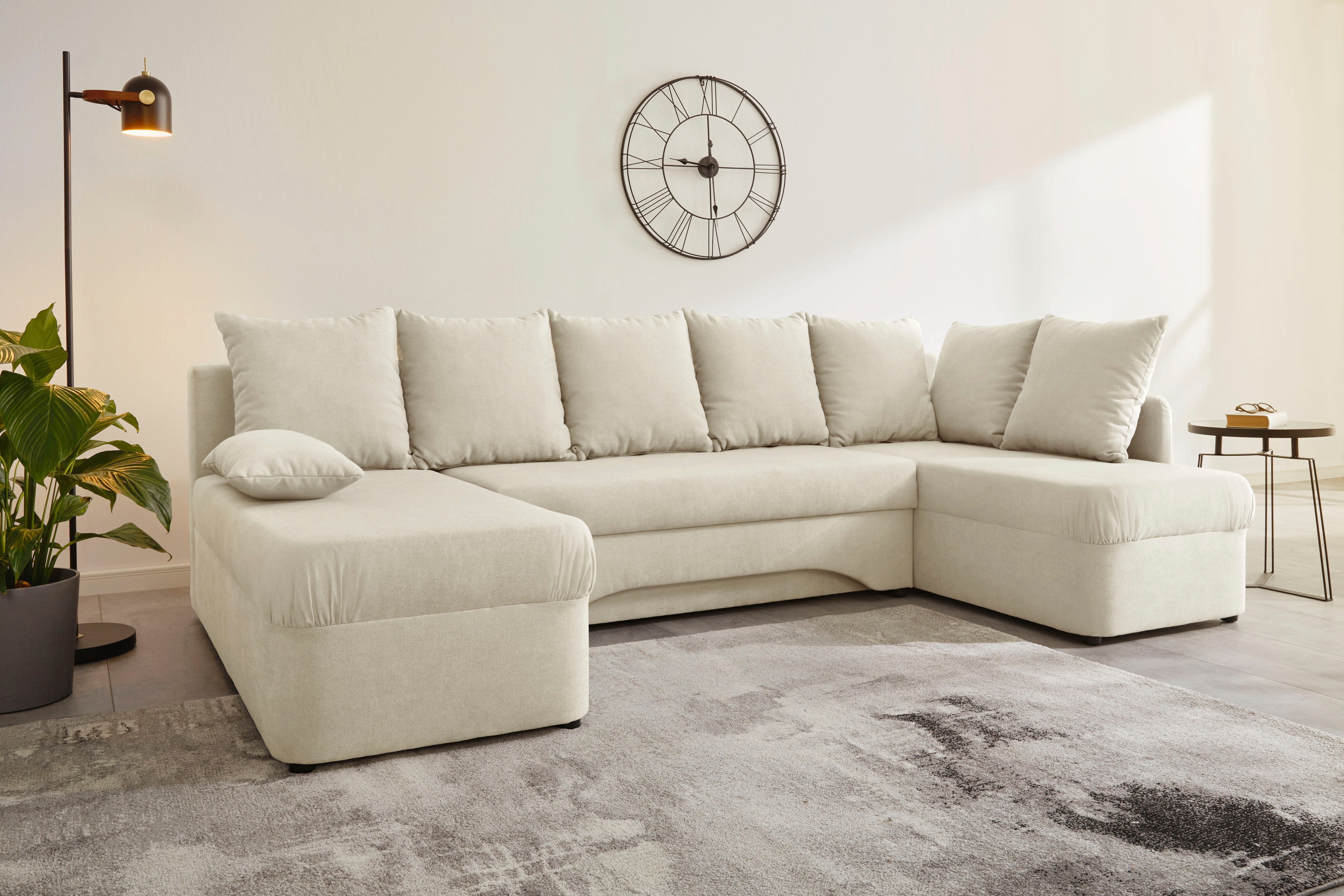 Jockenhöfer Gruppe Wohnlandschaft Arktis U-Form, B: 260 cm, auch in Cord, Sofa mit Bettkasten & Schlaffunktion, zahlreiche Kissen