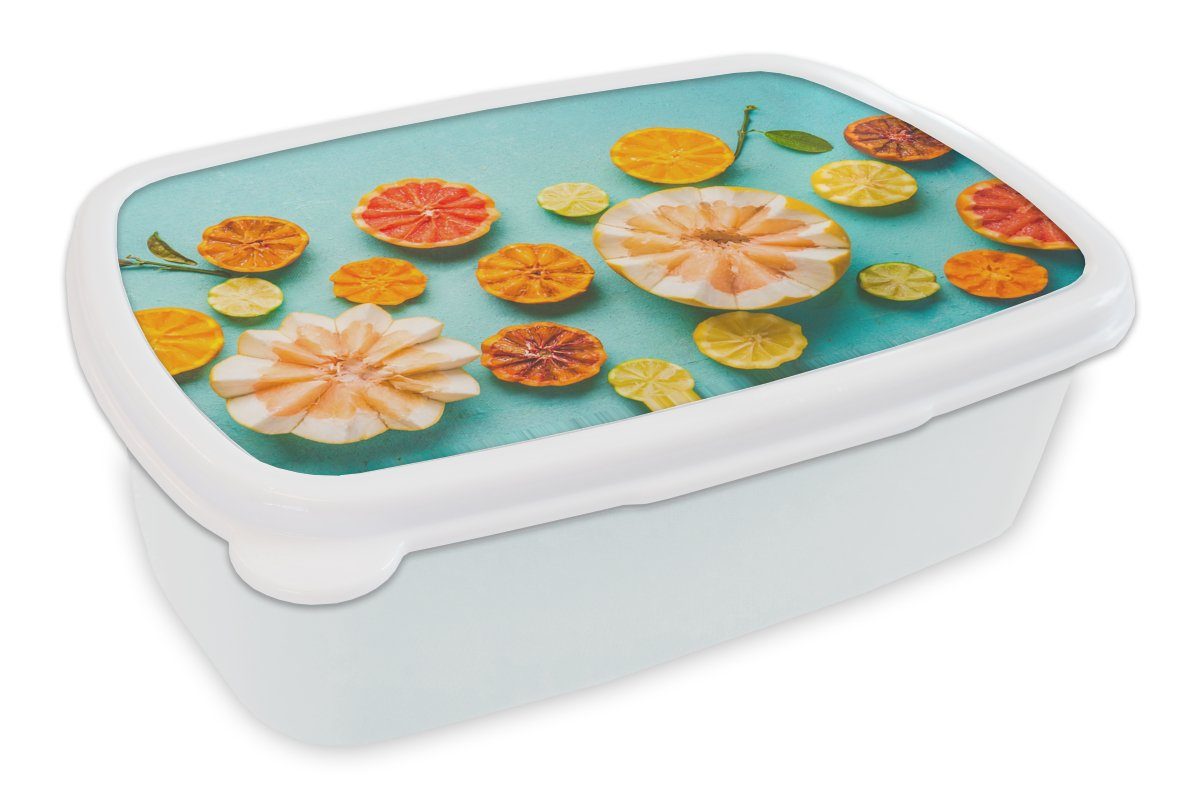 MuchoWow Lunchbox Zitrusfrüchte - Sommer - Obst, Kunststoff, (2-tlg), Brotbox für Kinder und Erwachsene, Brotdose, für Jungs und Mädchen weiß