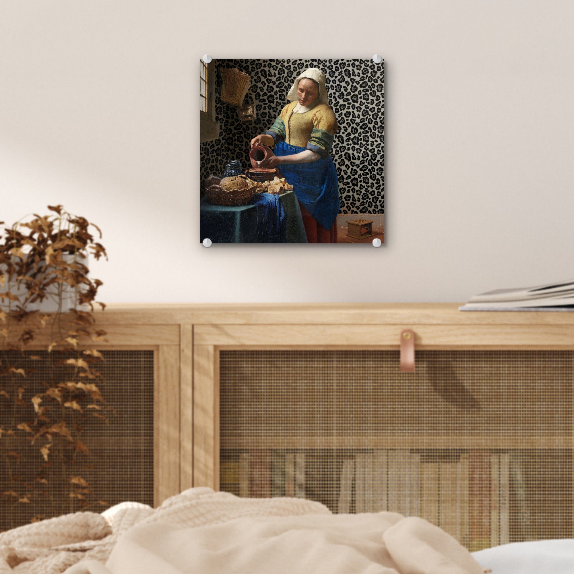 auf Gemälde - Glas Meister, Acrylglasbild - Wanddekoration St), - Glas - - auf - Wandbild Glasbilder Foto Kunst - Bilder MuchoWow Vermeer bunt (1 Alte Pantherdruck Milchmädchen -