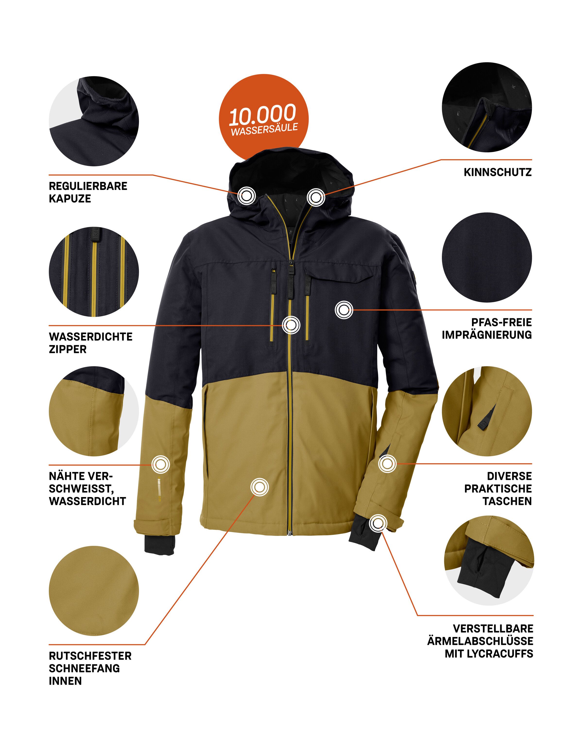 Killtec Skijacke KSW 53 MN SKI JCKT Skijacke: wasserdicht, atmungsaktiv, Colourblock, viele Taschen