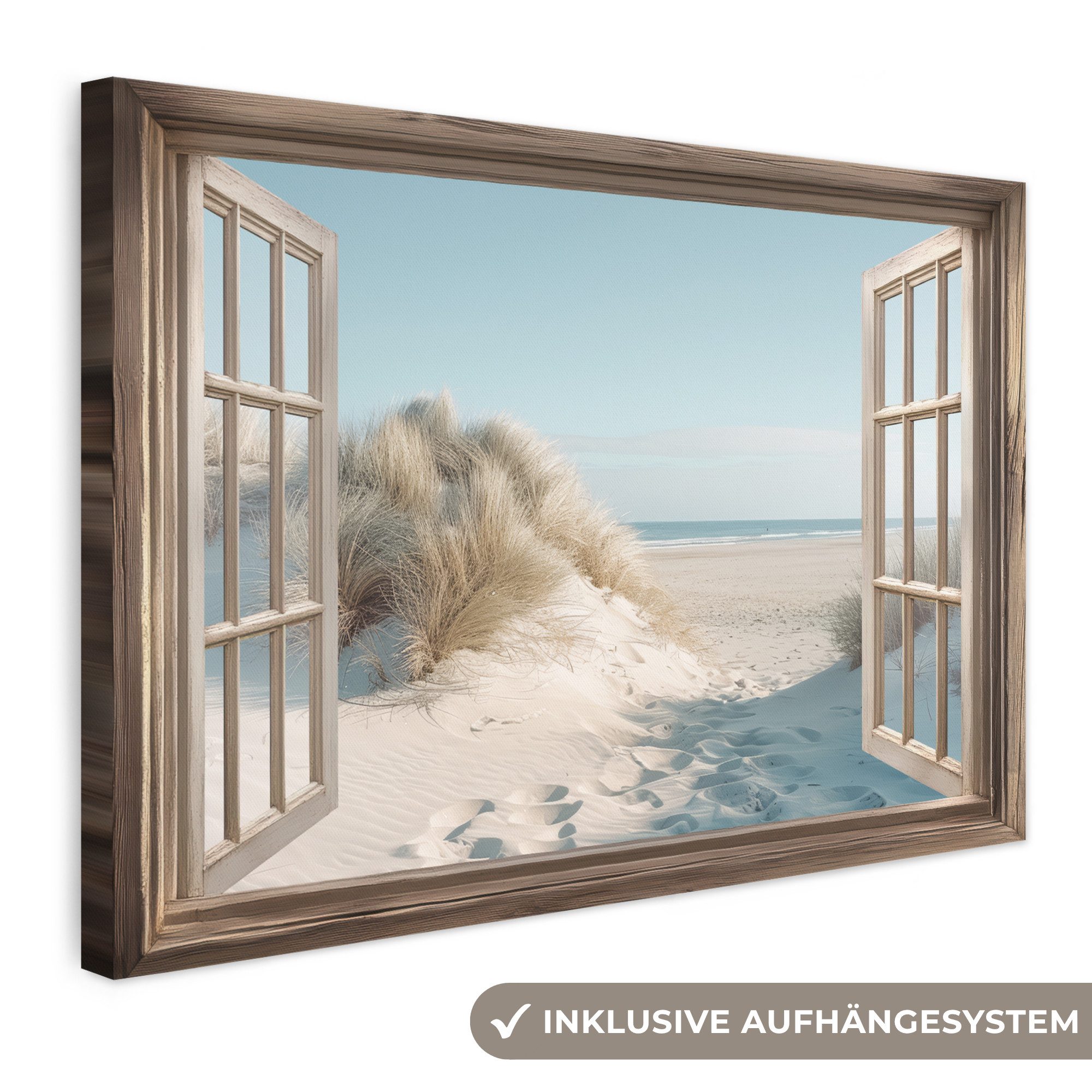 OneMillionCanvasses® Leinwandbild Aussicht - Hochgras - Dünen - Meer - Landschaft, Fotodruck (1 St), Leinwand Bilder Klein, Wand Dekoration Aesthetic 30x20 cm