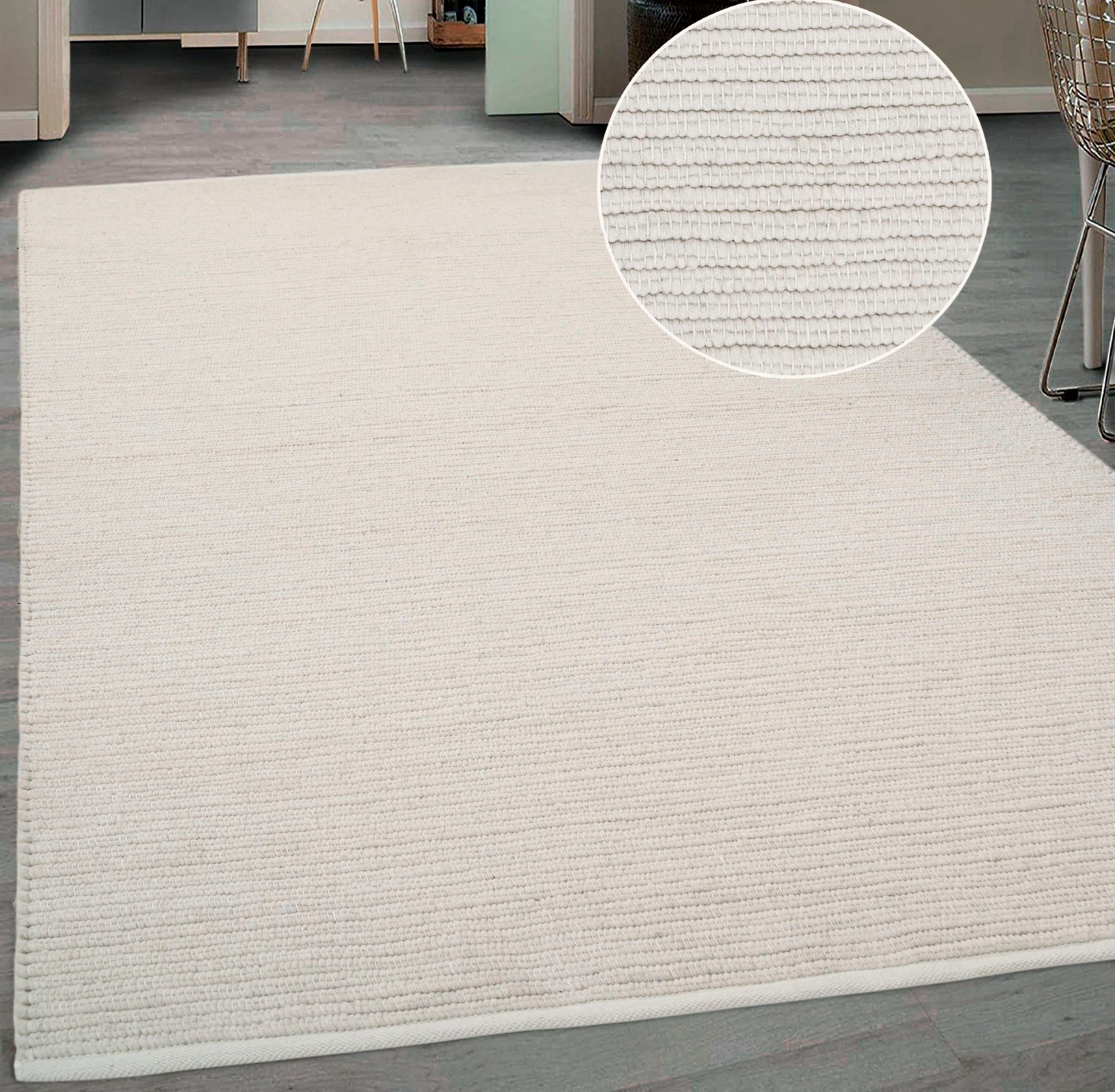 Wollteppich Kreta, andas, rechteckig, Höhe: 14 mm, Handweb Teppiche, Teppich für Schlafzimmer, Wohnzimmer, Esszimmer natur