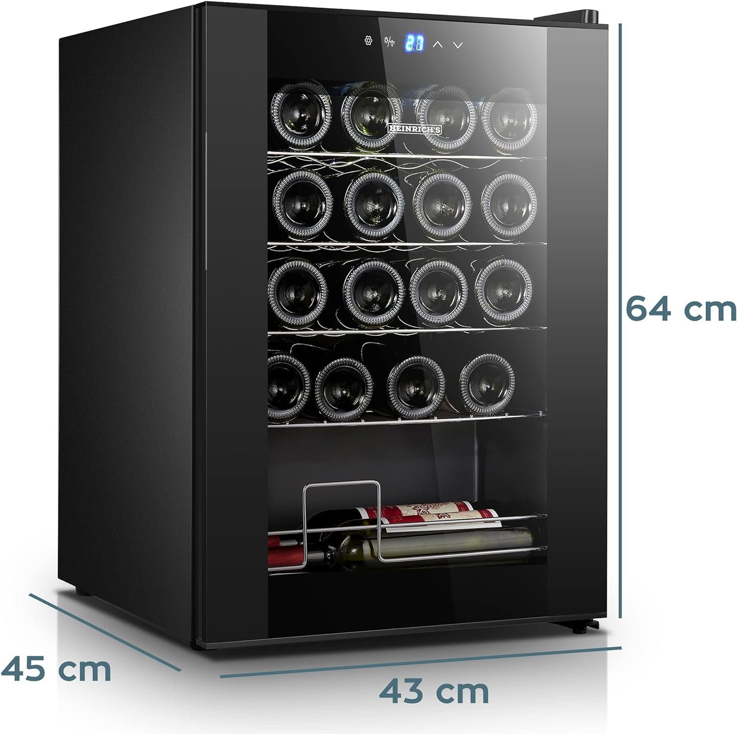 Heinrich´s Weinkühlschrank mit 3220, á 18°C Kühlung Standardflaschen 5 Weinkühler 0,75l,Getränkekühlschrank, 20 HFK für von bis