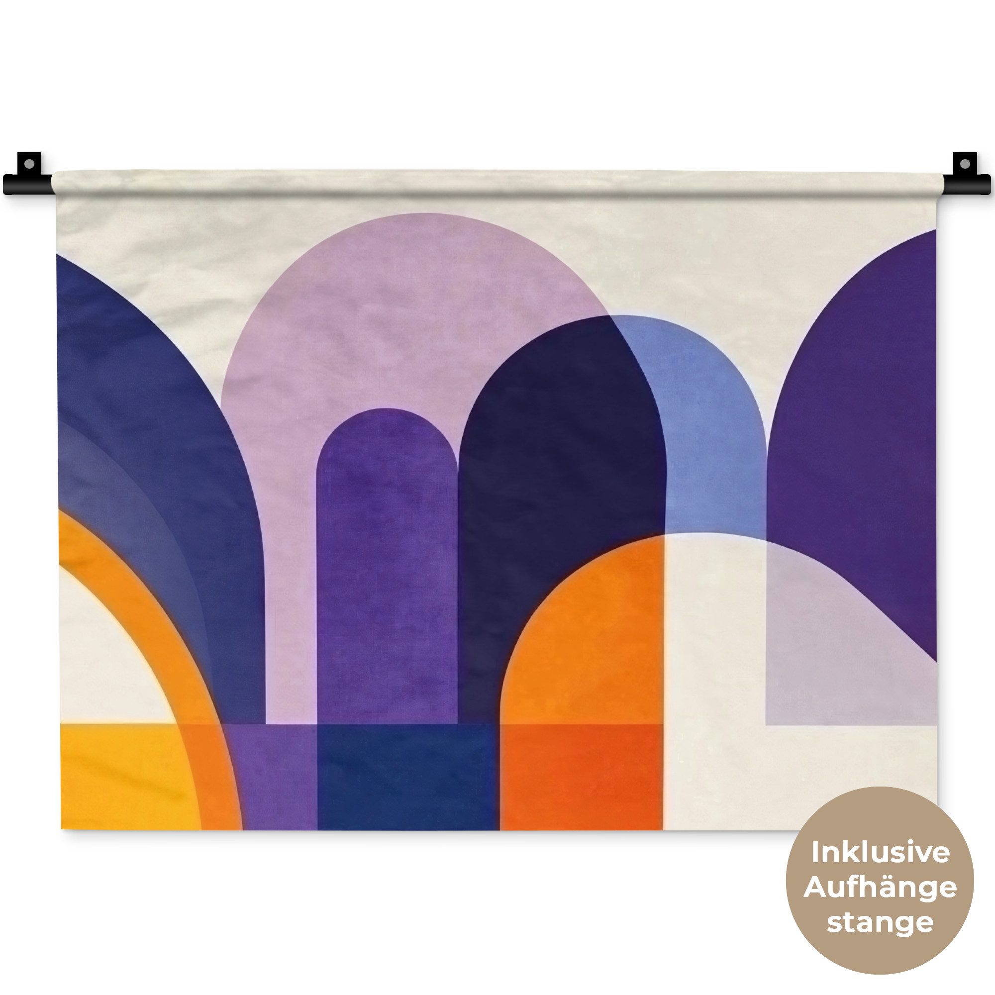 MuchoWow Wandteppich Formen - Abstrakt - Grafik - Orange, Rechteckig, Höhe: 3 mm, Wanddeko Teppich Wohnzimmer, Schlafzimmer, 60x45 cm