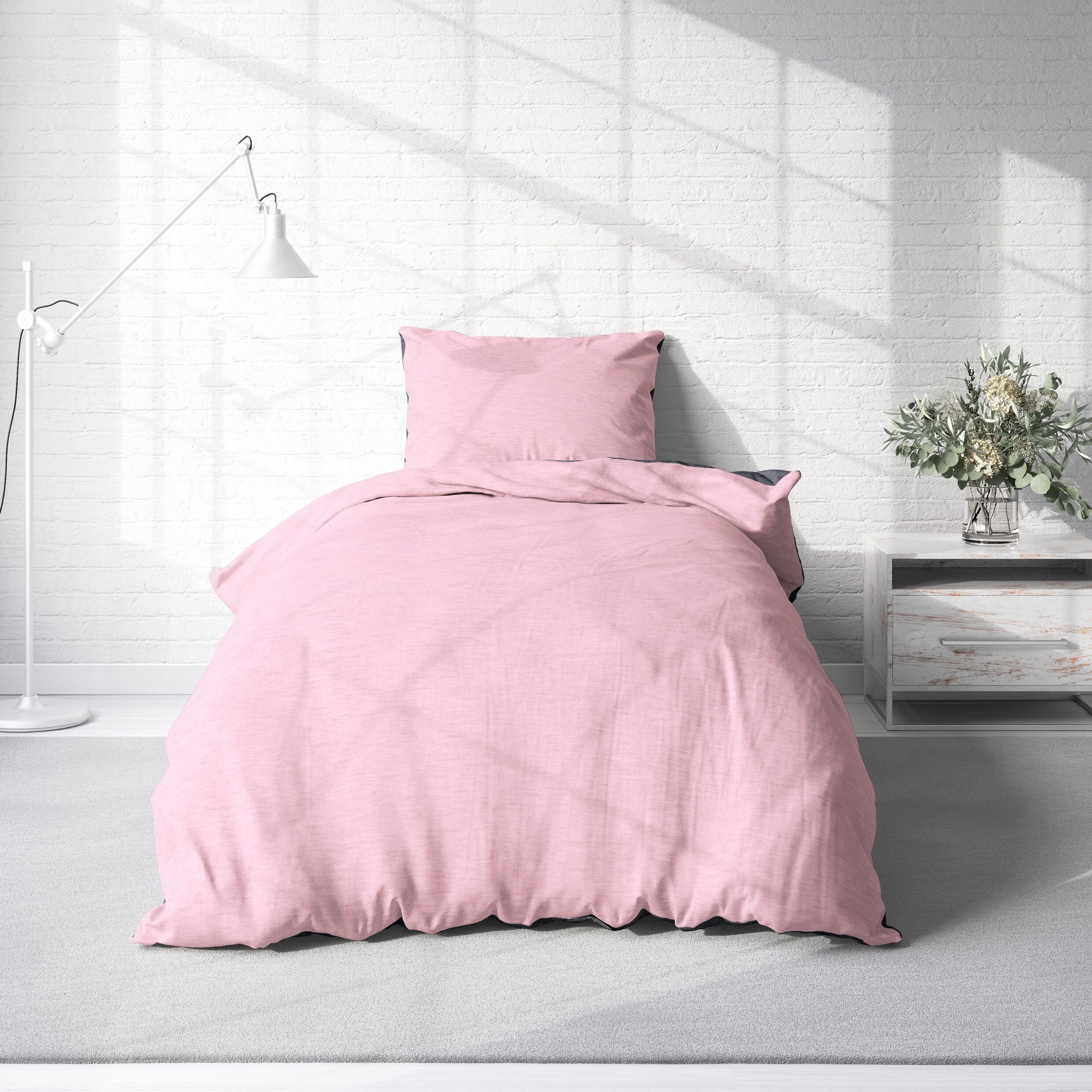One Home Bettwäsche Melange, Flanell, 4 teilig, modern meliert, Baumwolle kuschelig warme weiche Biber Winter