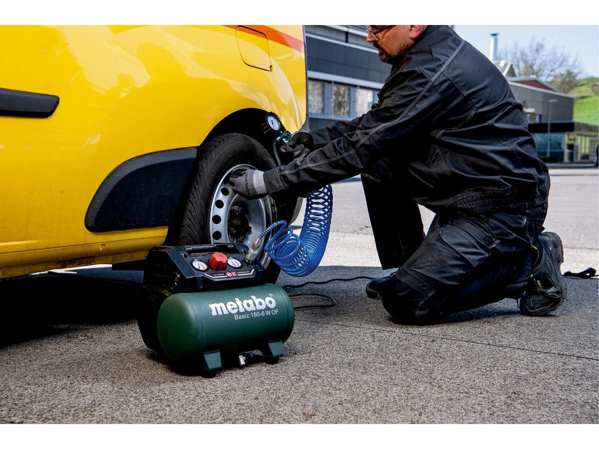 metabo Kompressor Metabo Kompressor Basic 160-6 W OF, max. 8 bar, 6 l, Set, 2-tlg., 10 Jahre Kesselgarantie gegen Durchrostung, Überlastungsschutz