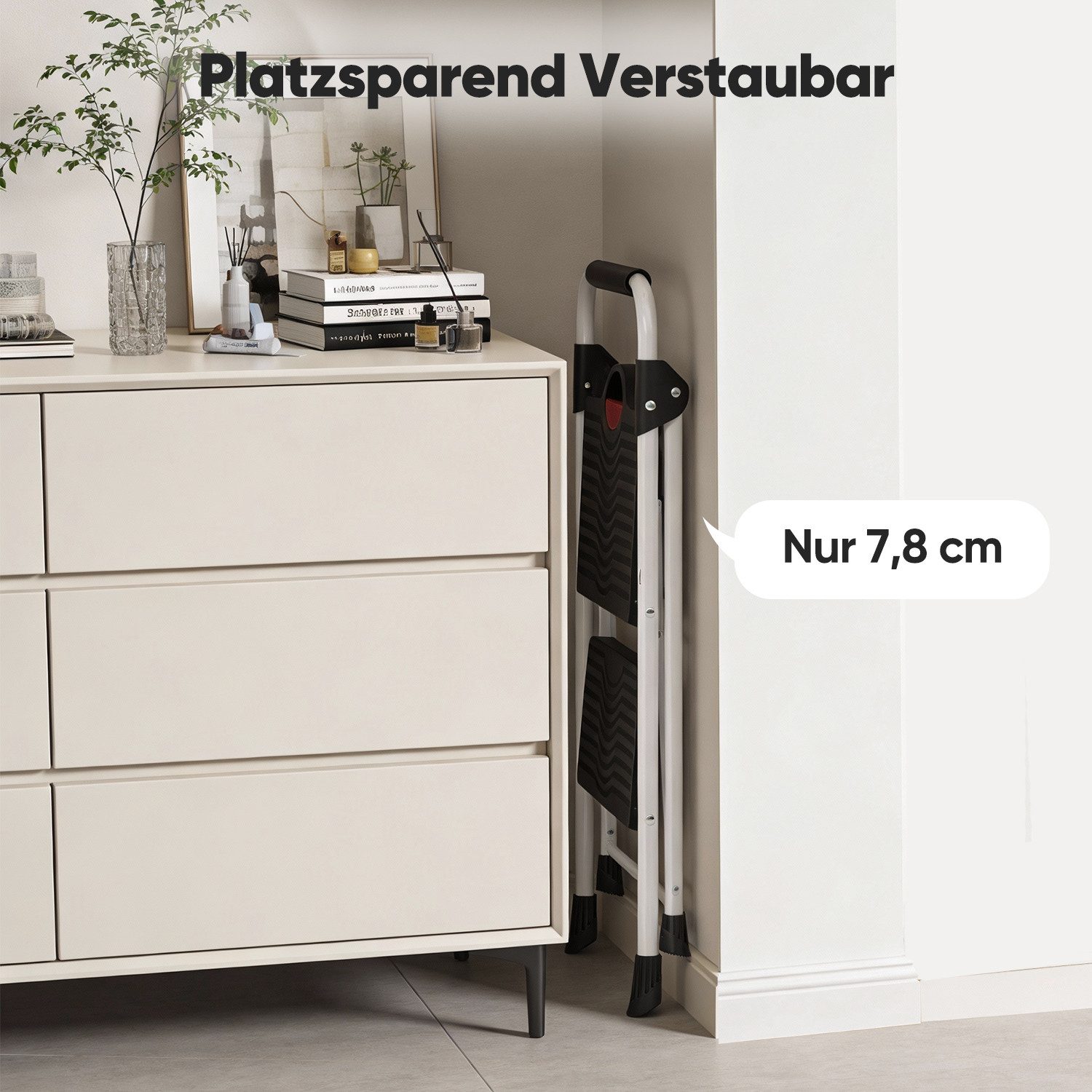 Sekey Trittleiter Klappbar Klapptritt Faltbar mit XXL 36 x 26cm rutschfester Trittfläche, 2-Stufen Trittleiter rutschfest bis 150 kg mit Klappsicherung – Bild 5 von 5