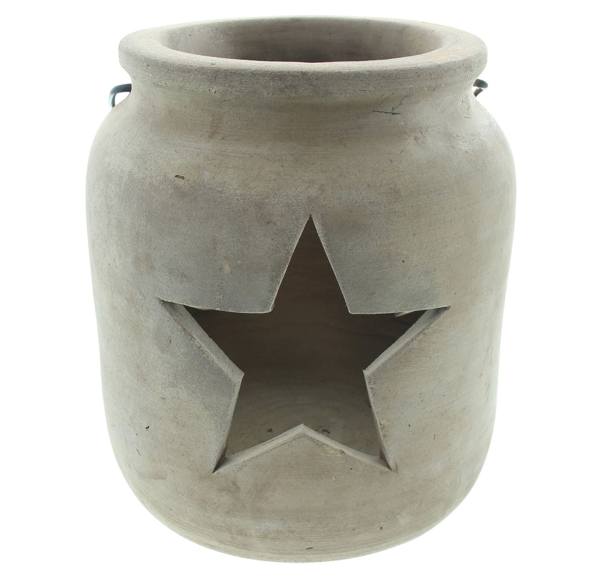 Dekoleidenschaft Windlicht "Stern" aus Terracotta, schwer, Outdoor Hängelaterne, Gartenlaterne, Ø 24x26 cm, großer Kerzenhalter, Hängewindlicht