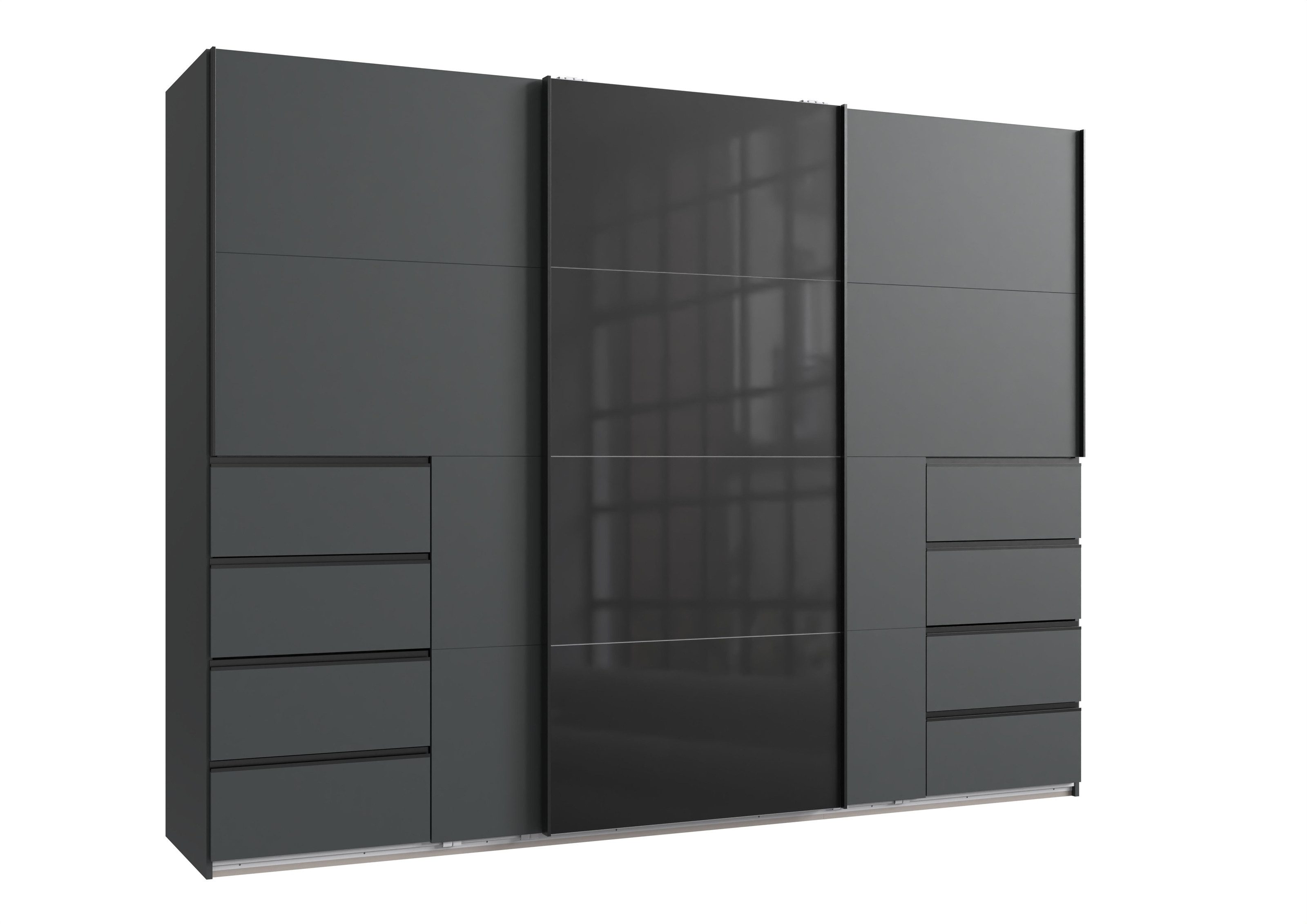 freiraum Schwebetürenschrank BALI in GRAPHIT / GLAS SCHWARZ - 270x208x64cm (BxHxT)