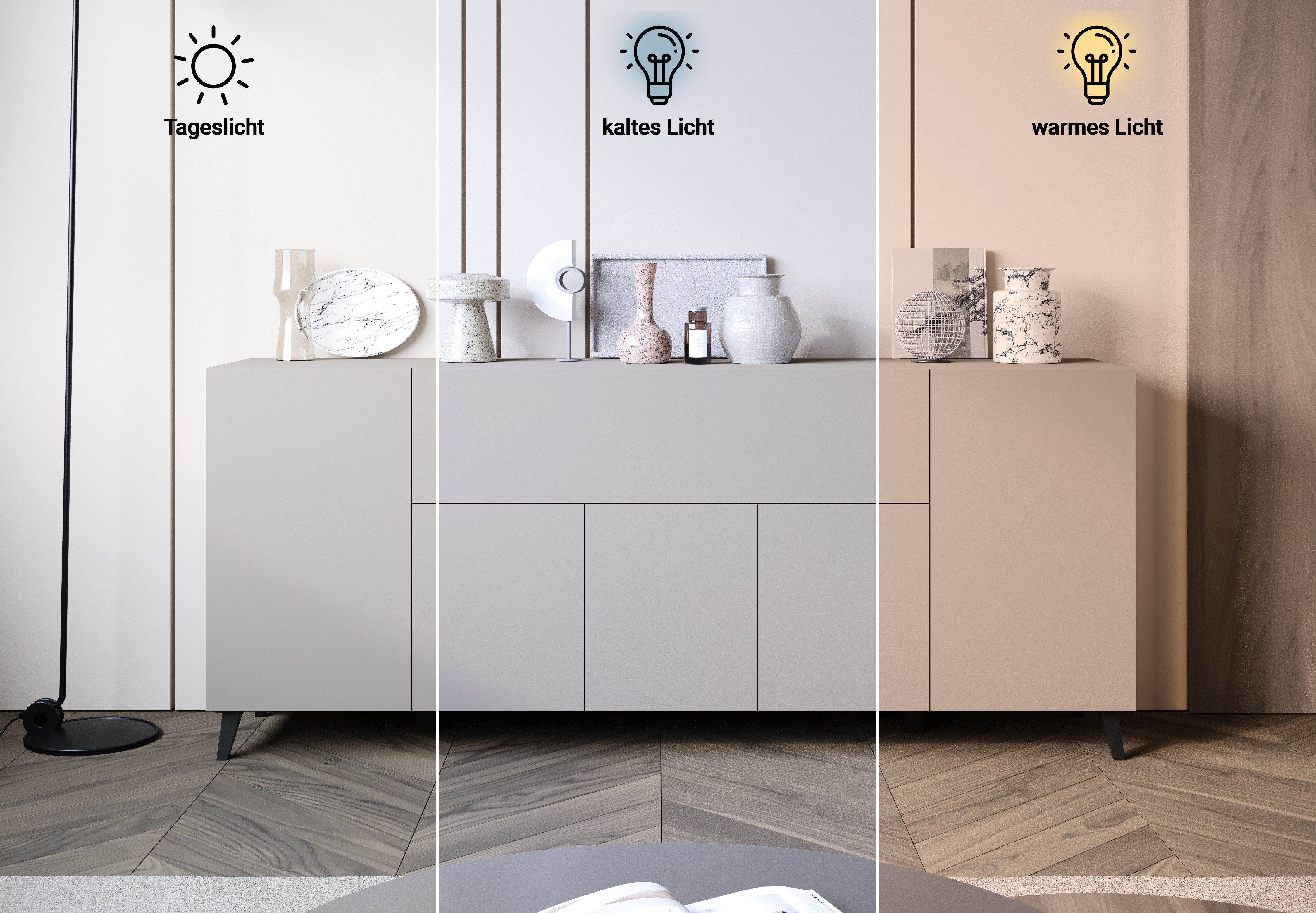 Home affaire Sideboard SIDEBOARD PHUKET II, Stilvolle, grifflose kommode, Breite 180cm, Mit 5 Türen, 1 Klappe, 7 Fächern und höhenverstellbaren Einlegeböden