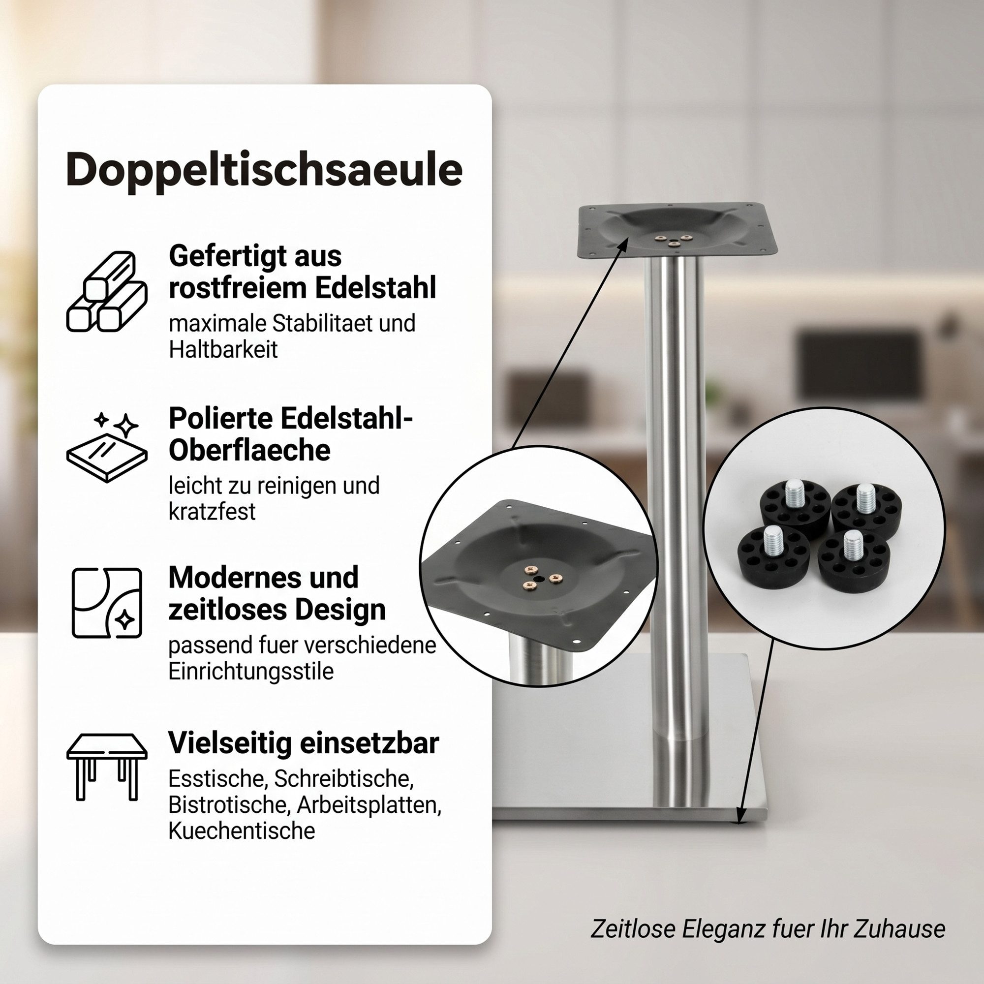 Mucola Möbelfuß Tischsäule Tischfuß Möbelfuß Tischbein Stützfuß Möbelbein Edelstahl, (Stück, 5-St), robust
