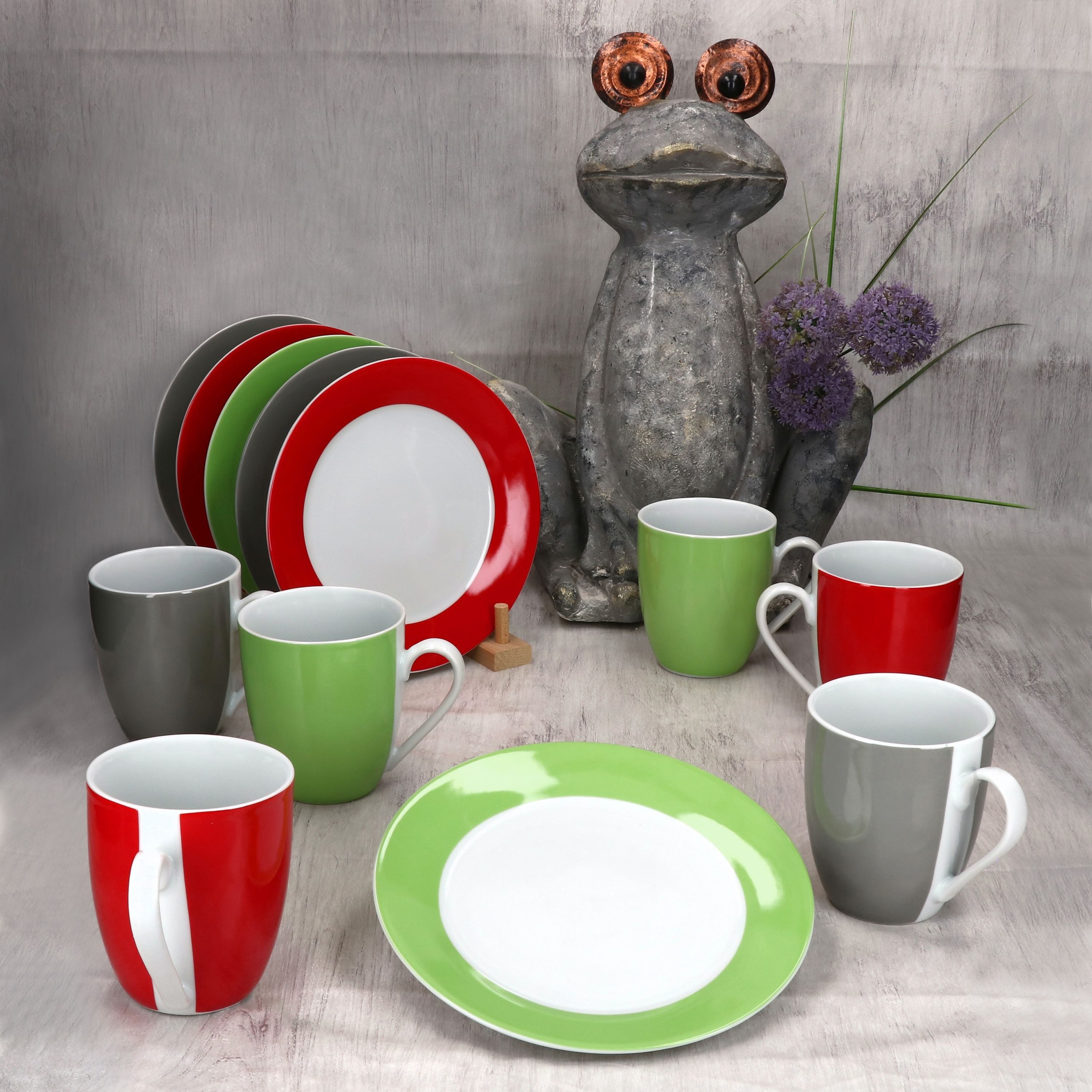 MamboCat Frühstücks-Geschirrset 12tlg Frühstücksset Variant Trio Porzellan 6 Personen, Porzellan