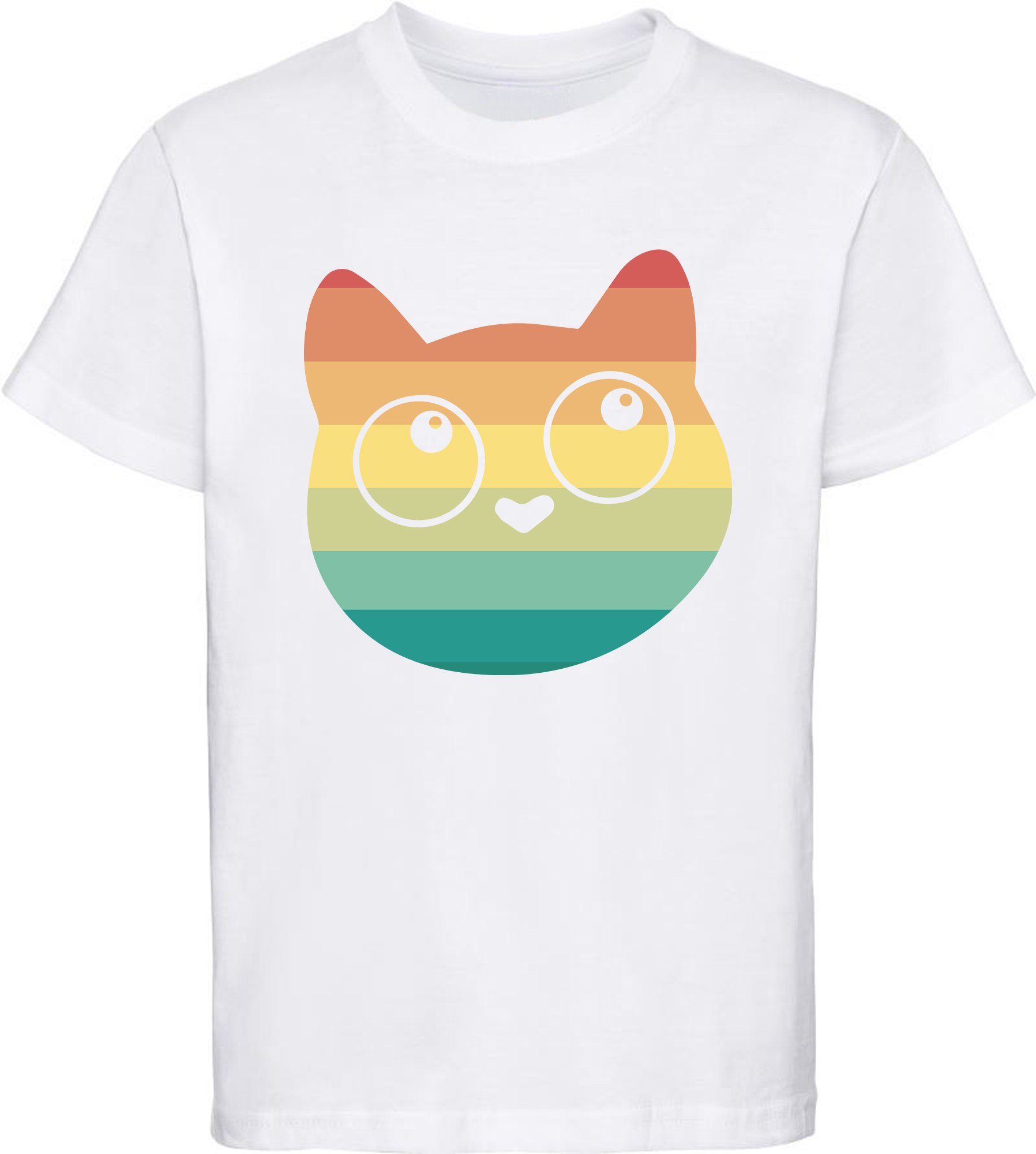 MyDesign24 Print-Shirt bedrucktes Mädchen T-Shirt mit Retro Kitty Aufdruck Baumwollshirt mit Katze, weiß, schwarz, rot, rosa, i128 weiss