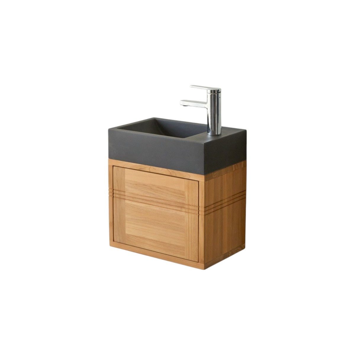 Tikamoon Waschtisch Badunterschrank aus Teak und Waschbecken aus schwarzem Marmor Basic bl