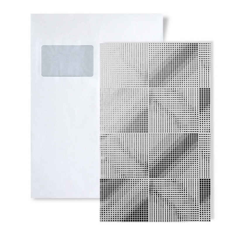 Edem Papiertapete S-85071BR30, grafisch, Metall-Effekte, geometrisch, abstrakt, used, (1 Musterblatt, ca. A5-A4), weiß, silber-grau, silber