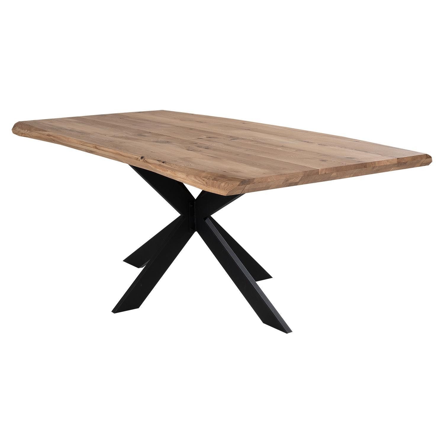 ELFO Esstisch LOUISA, Braun, Schwarz, Eichenholz massiv, Metallgestell, Baumkante, B 200 x T 100 cm