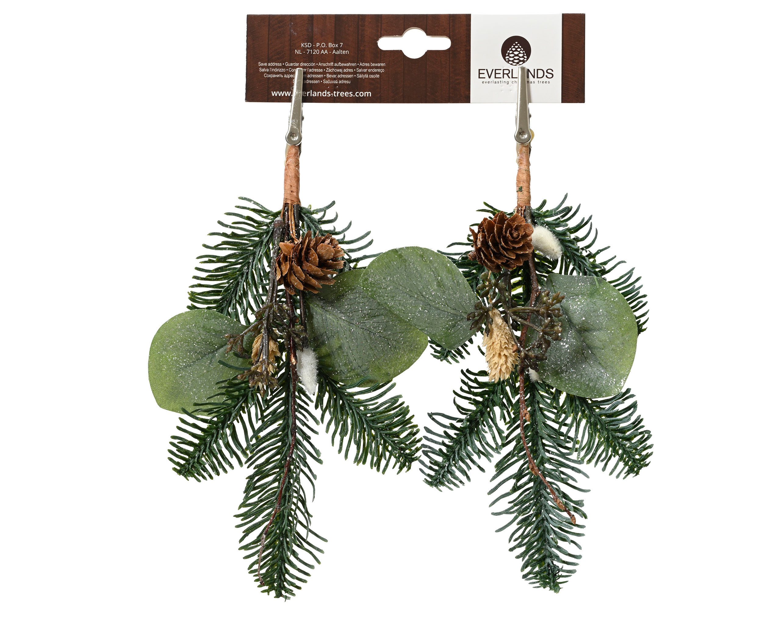 Kunstzweig, Kaemingk, Künstliche Zweige mit Clip 22cm mit Zapfen 2er Set Grün / Braun