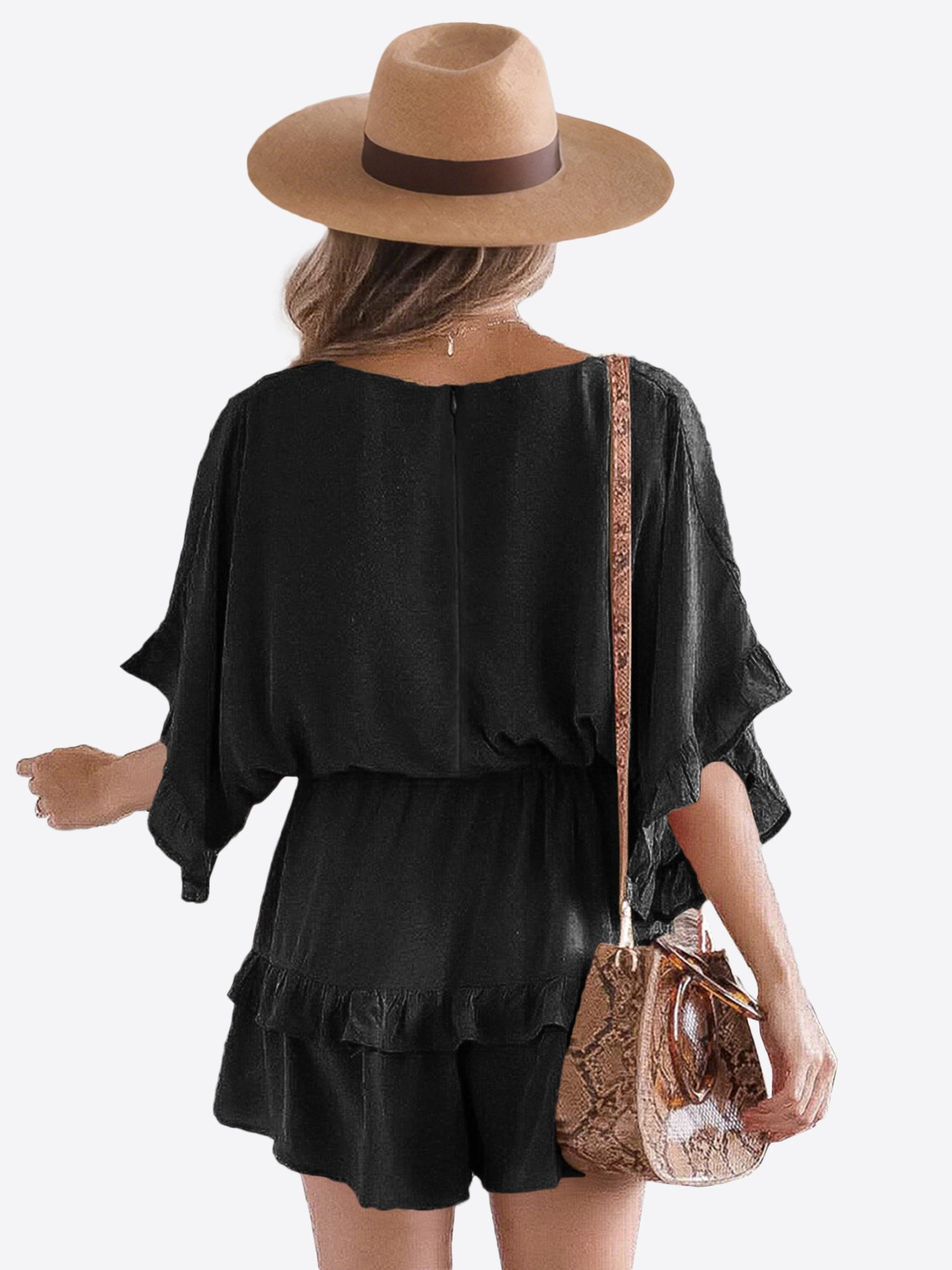 Imily Bela Jumpsuit Damen Strand romper mit V-Ausschnitt (Packung, 1-tlg., 1per-Pack) Rüschen Besatzung