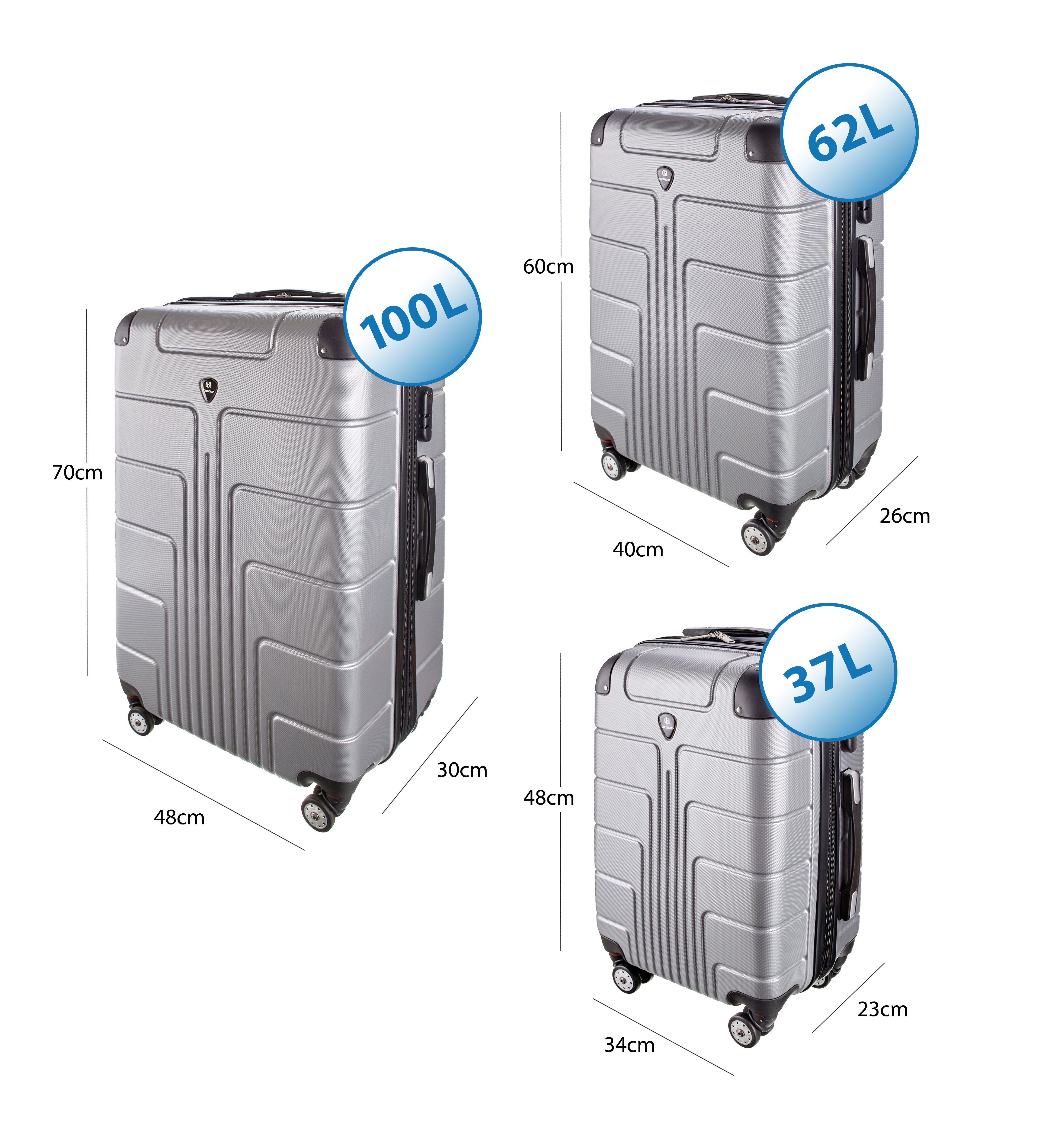 Goldhofer Kofferset verschiedene Material - Farben & Größen Grau V1 in 360° Leichtlaufrollen, ABS 3 Wasserabweisend (Set, TLG), Außen mit 3 Modelle