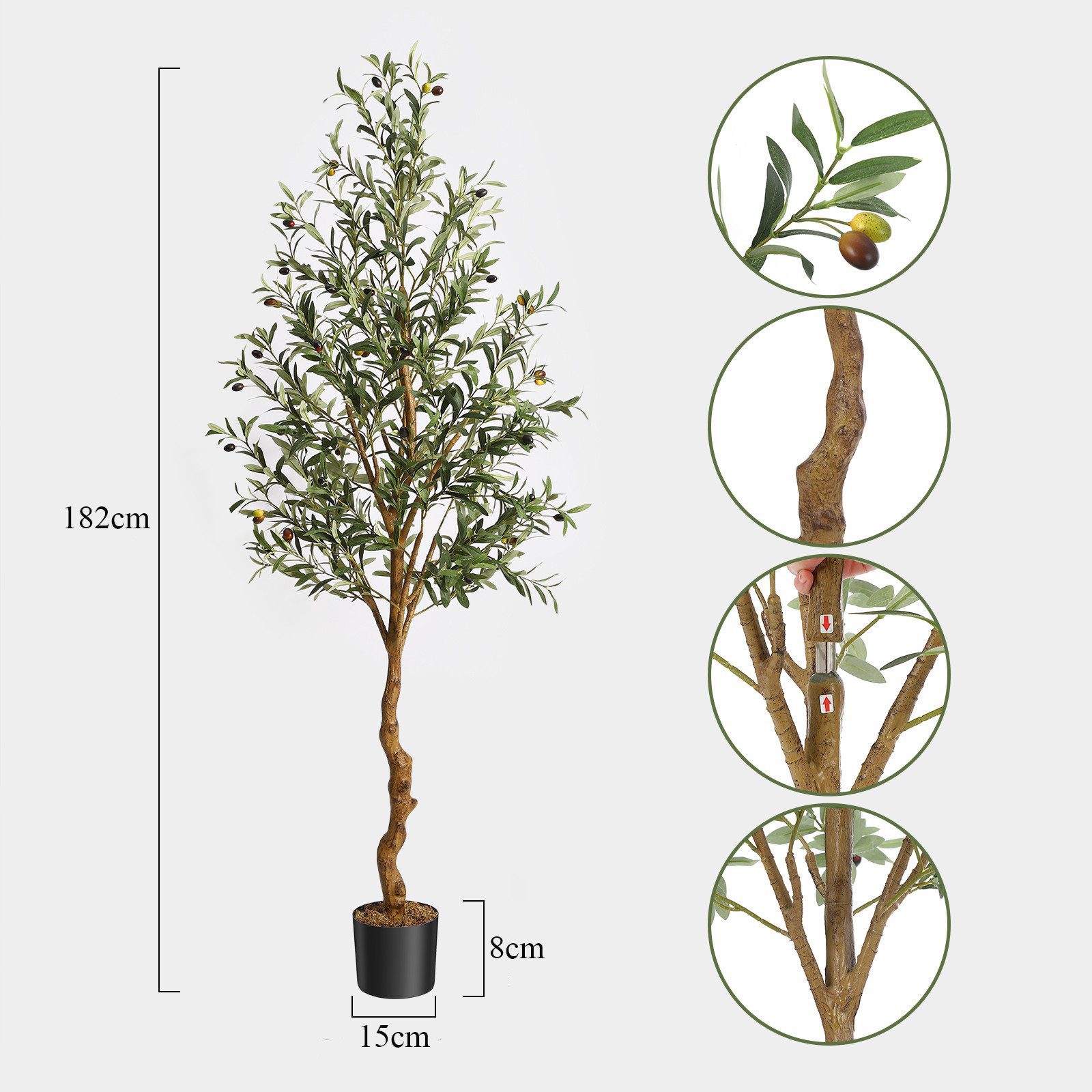 Kunstbaum Künstlicher Olivenbaum Künstliche Pflanzen Höhe 120cm/150cm/180cm Olive, GarveeMore, Höhe 150 cm – Bild 3 von 5