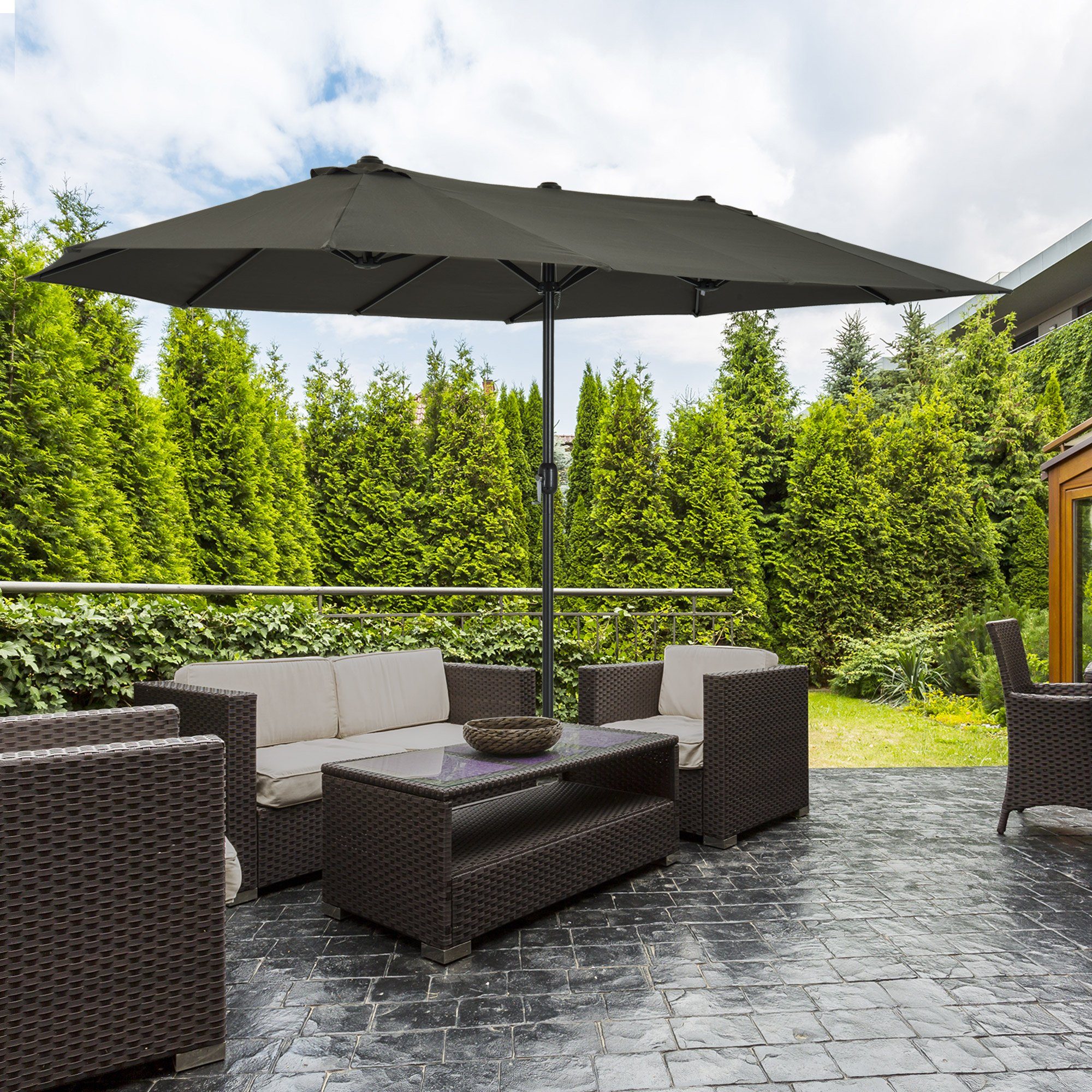 Outsunny Sonnenschirm Gartenschirm Terrassenschirm mit Handkurbel, günstig online kaufen