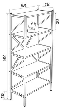 VCM Standregal Holz Metall Stand Regal Büro Bücher Insasi 5fach, 1-tlg.