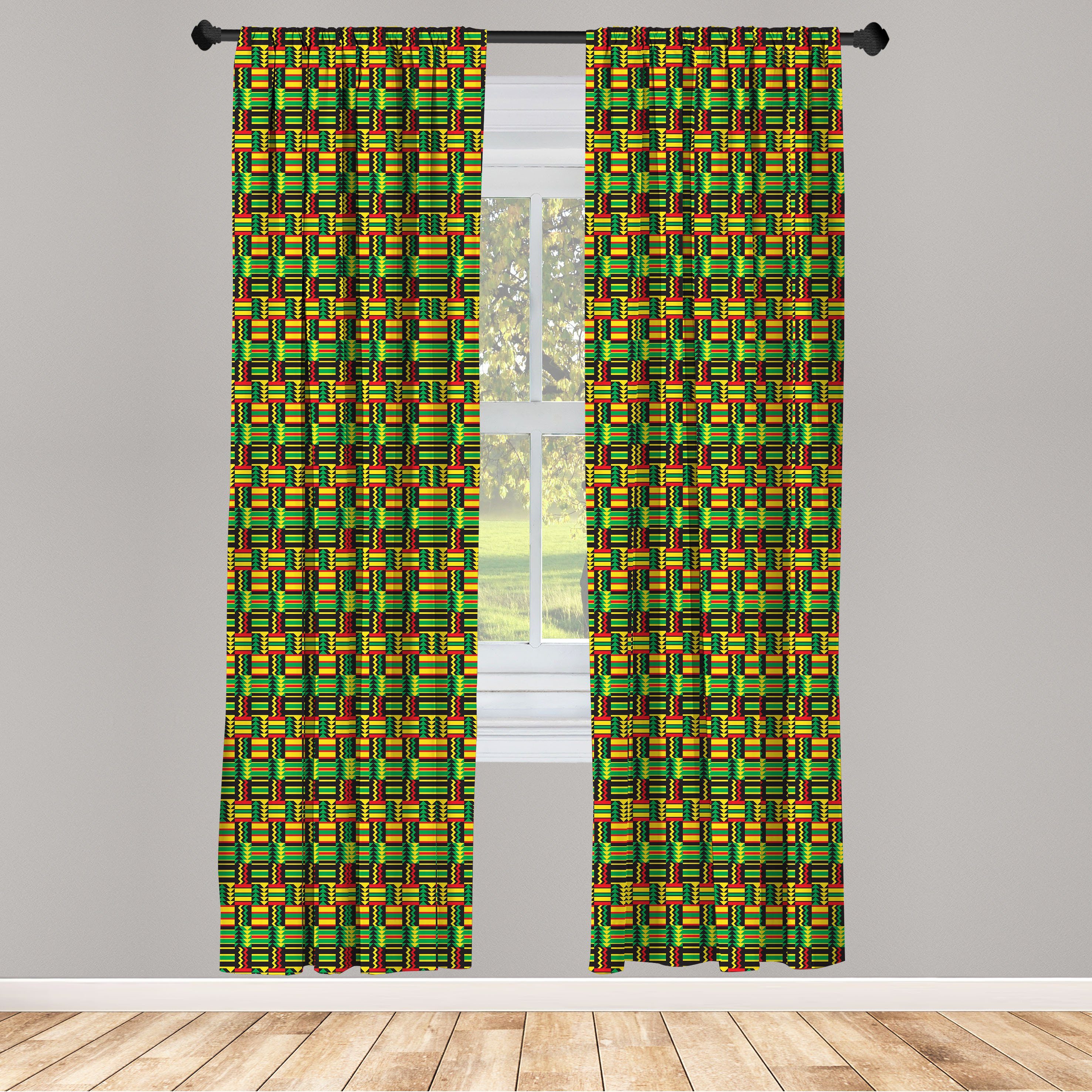 Gardine Vorhang für Wohnzimmer Schlafzimmer Dekor, Abakuhaus, Microfaser, Kente Muster Tribal Bunte