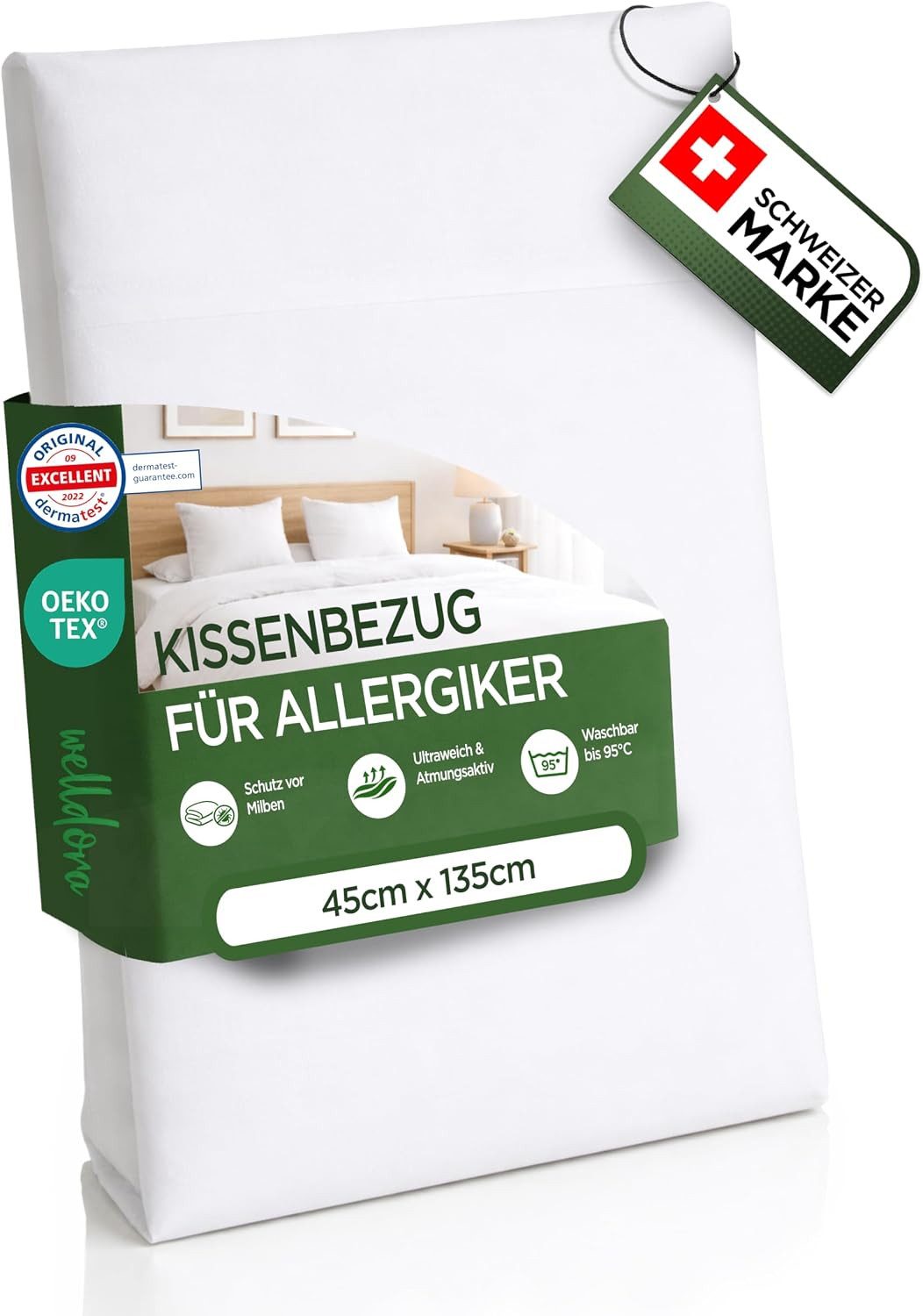 Welldora Kissenbezug für Allergiker, Milbenbezug Kissen, fachärztlich getestet, (1 Stück), Encasing gegen Milben & Bettwanzen ǀ Allergiker Bettwäsche