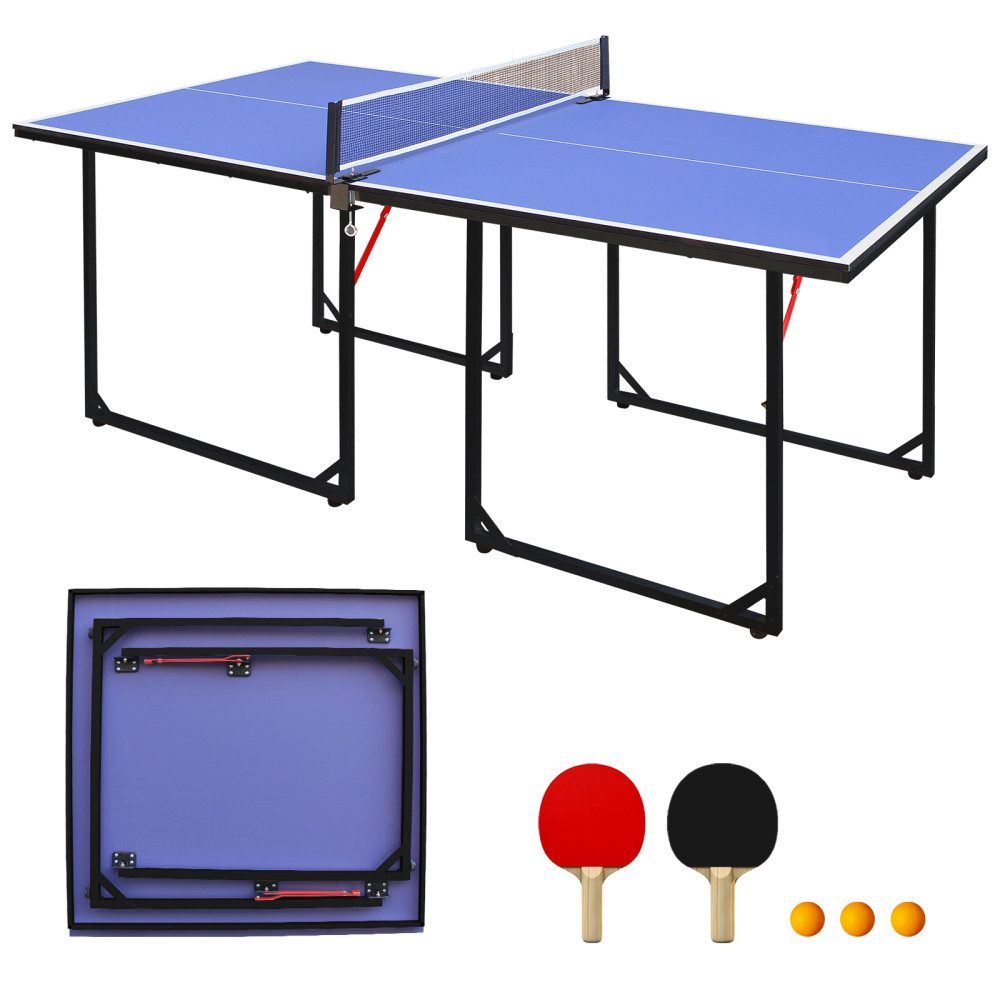 BBWL Tischtennisplatte mit Zubehör, tragbare Ping Pong Platte, MDF Oberfläche mit Netz Set, Tischtennisplatte 182cm klappbar, für Indoor Outdoor