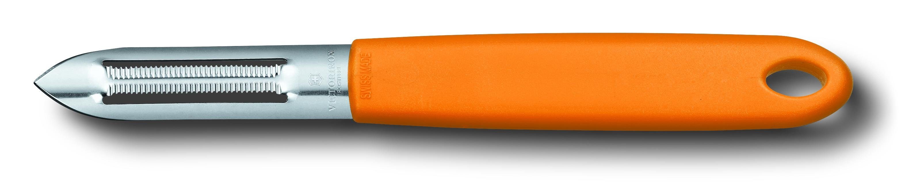 Sparschäler mit Victorinox orange Taschenmesser Zackenschliffklinge,