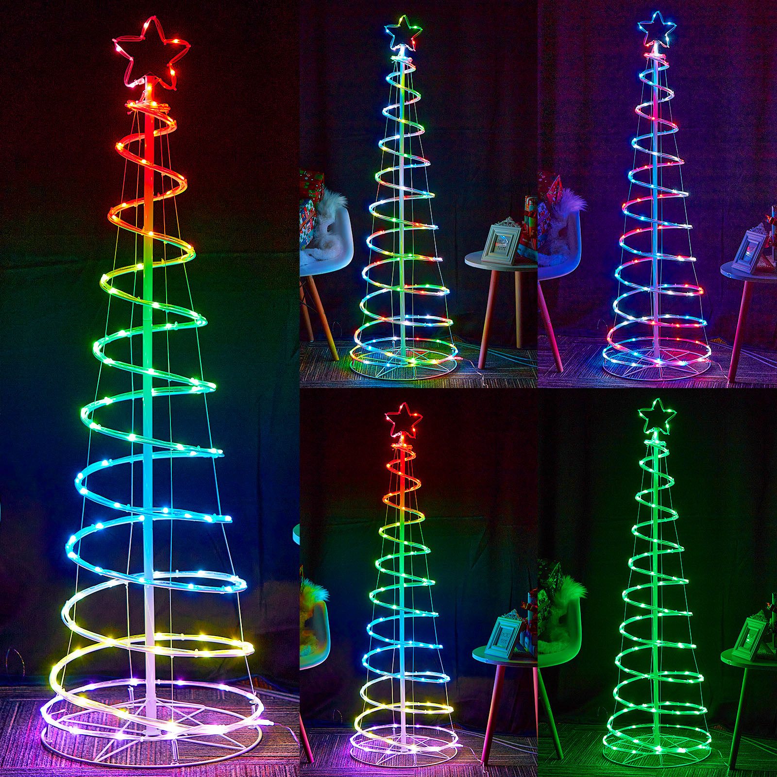LMaxhome LED Baum Metall Spirale Weihnachtsbaum RGBW Licht Deko mit 8Funktions,Timer,USB, Fernsteuerung Außen Beleuchtet Lichterkette Garten Deko 1.2M/1.5M/1.8M