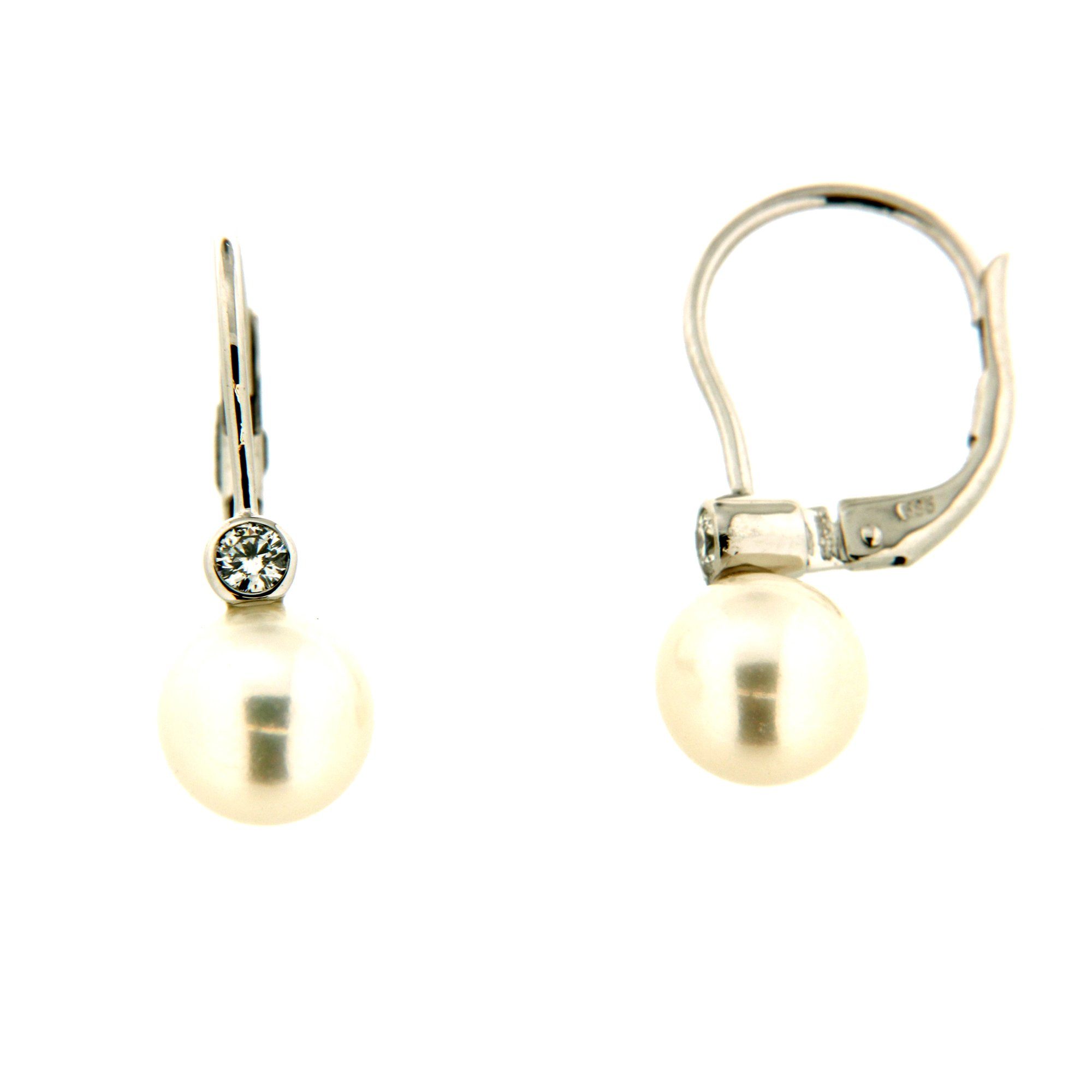 Orolino Paar Ohrhänger 585 Gold mit Brillant 0,10ct. + Perle 6,5-7mm | Ohrhänger