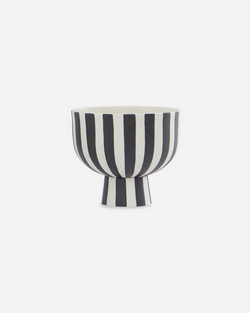 OYOY Dekoschüssel Toppu Bowl - Dekoschale Gestreift aus Keramik - Ø15 x H13 cm, Schwarz/Weiß