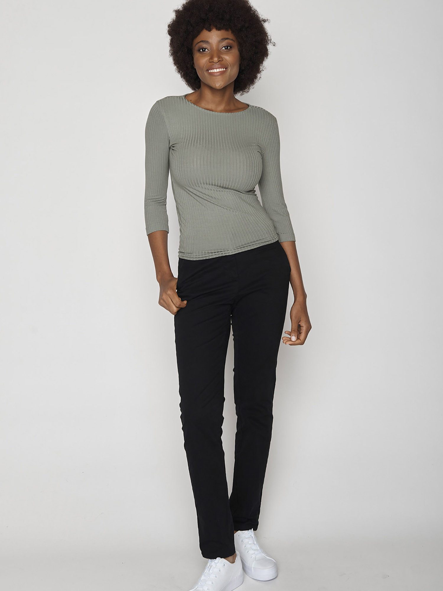 GreenBomb Longsleeve Refined Basic Motiv Basic (1er-Pack) enganliegend, 3/4 Ärmel, Rippoptik, Rundhalsausschnitt