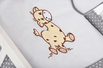 hopsibaby Beistellbett Baby 3in1 Babybett 90 × 40 cm Design Giraffe grau komplett Set, Made in EU