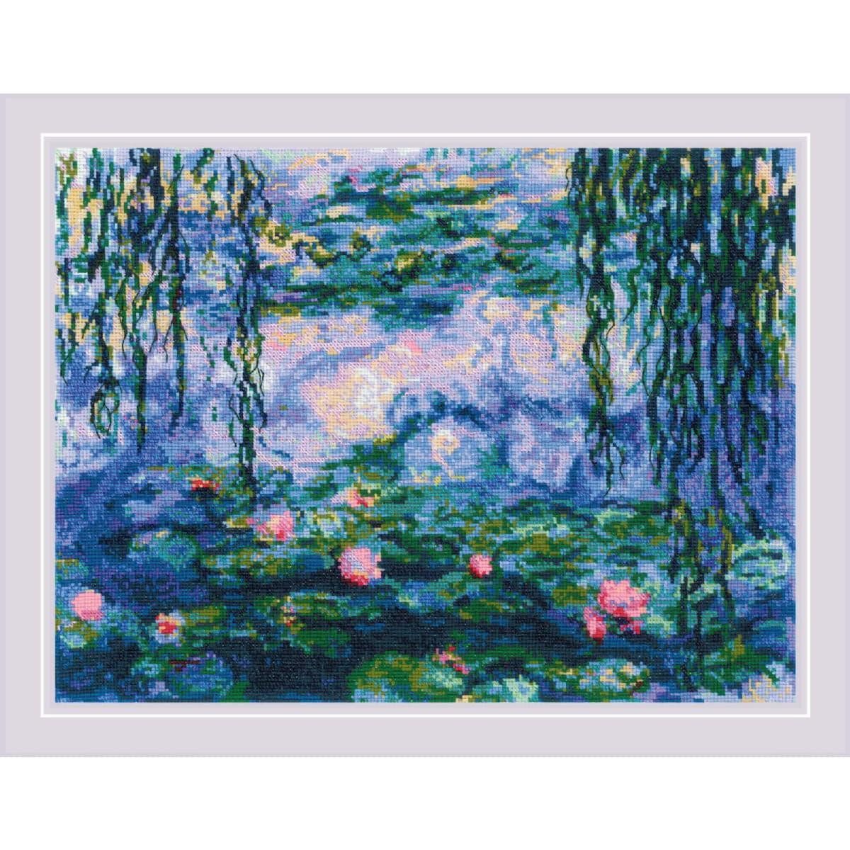 Riolis Kreativset Riolis Kreuzstich Set "Seerosen nach C. Monet", Zählmuster, 40x30cm, (embroidery kit by Marussia)