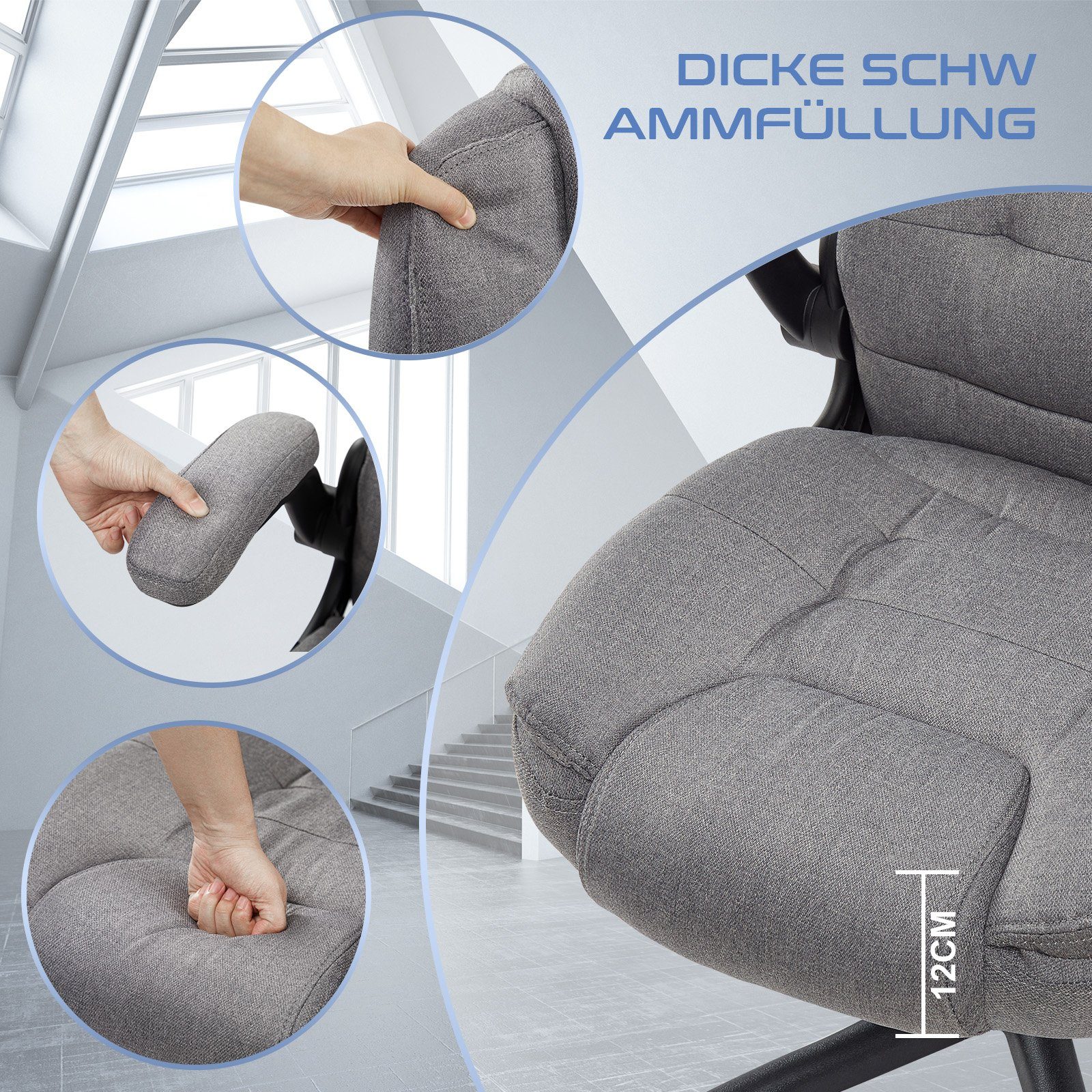Intimate WM Heart Chefsessel Ergonomisch Bürostuhl mit Klappbaren Armlehnen, Stoff Stuhl mit Wippfunktion, Höhenverstellbar Drehstuhl – Bild 5 von 5