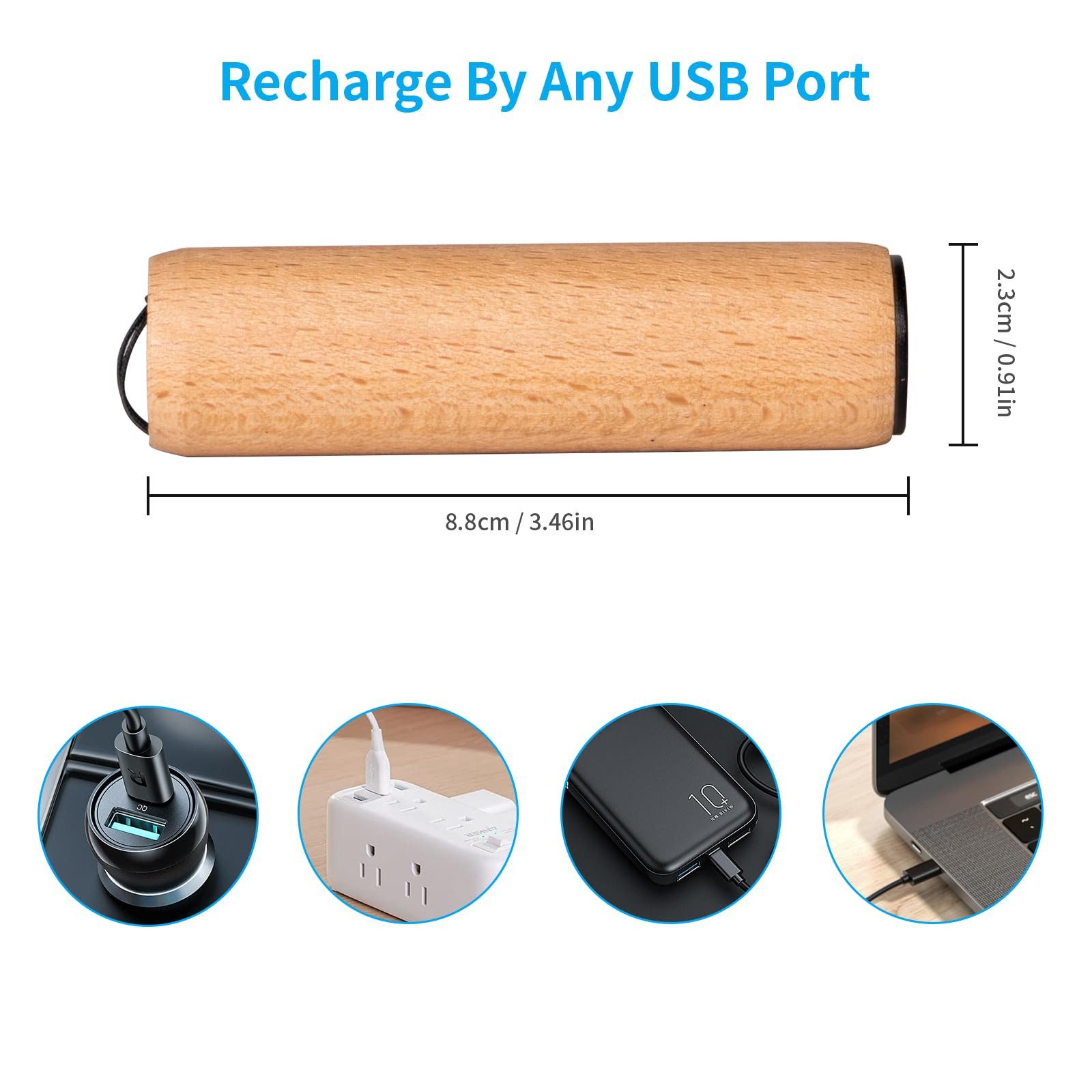 LQWELL LED Taschenlampe Mini Taschenlampe USB C Aufladbar, Taschenlampen Klein (1-St., mit 3 Lichtmodi, Aluminium Tragbare Hand Flashlight), mit Holzschale für Camping, Wandern, Notfall, Joggen, Nachtlesen