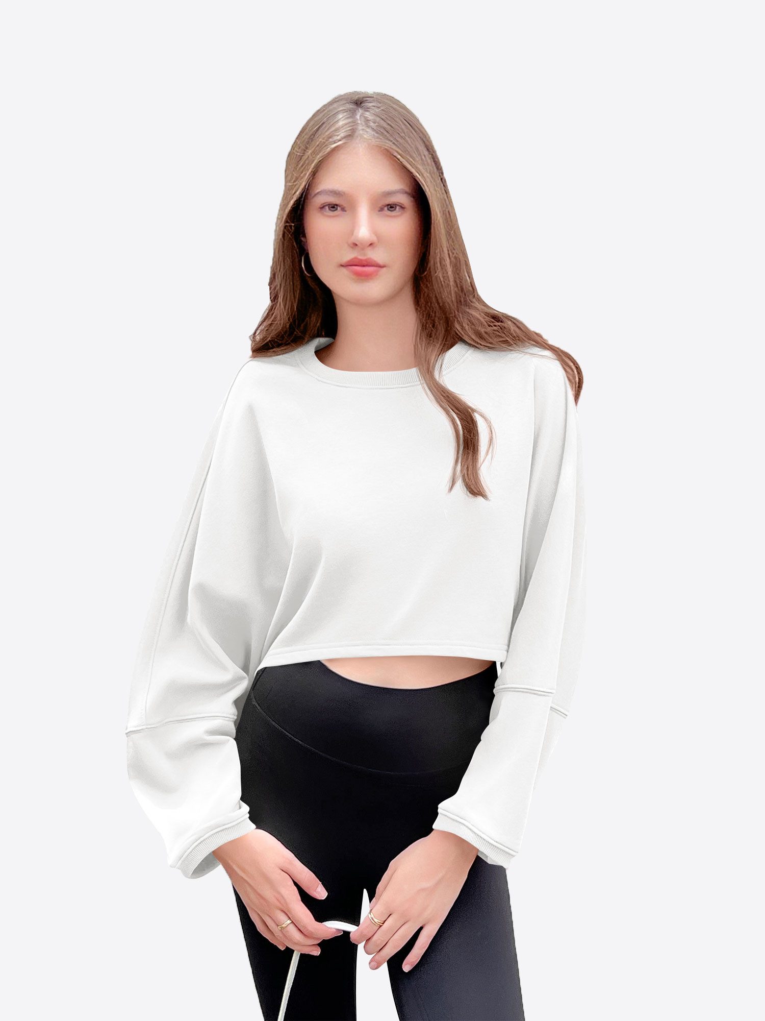 Imily Bela T-Shirt Damen Langärmliges Oversize Rundhals Kurzes Hemd (Packung, 1-tlg., 1per-Pack) Rippbündchen