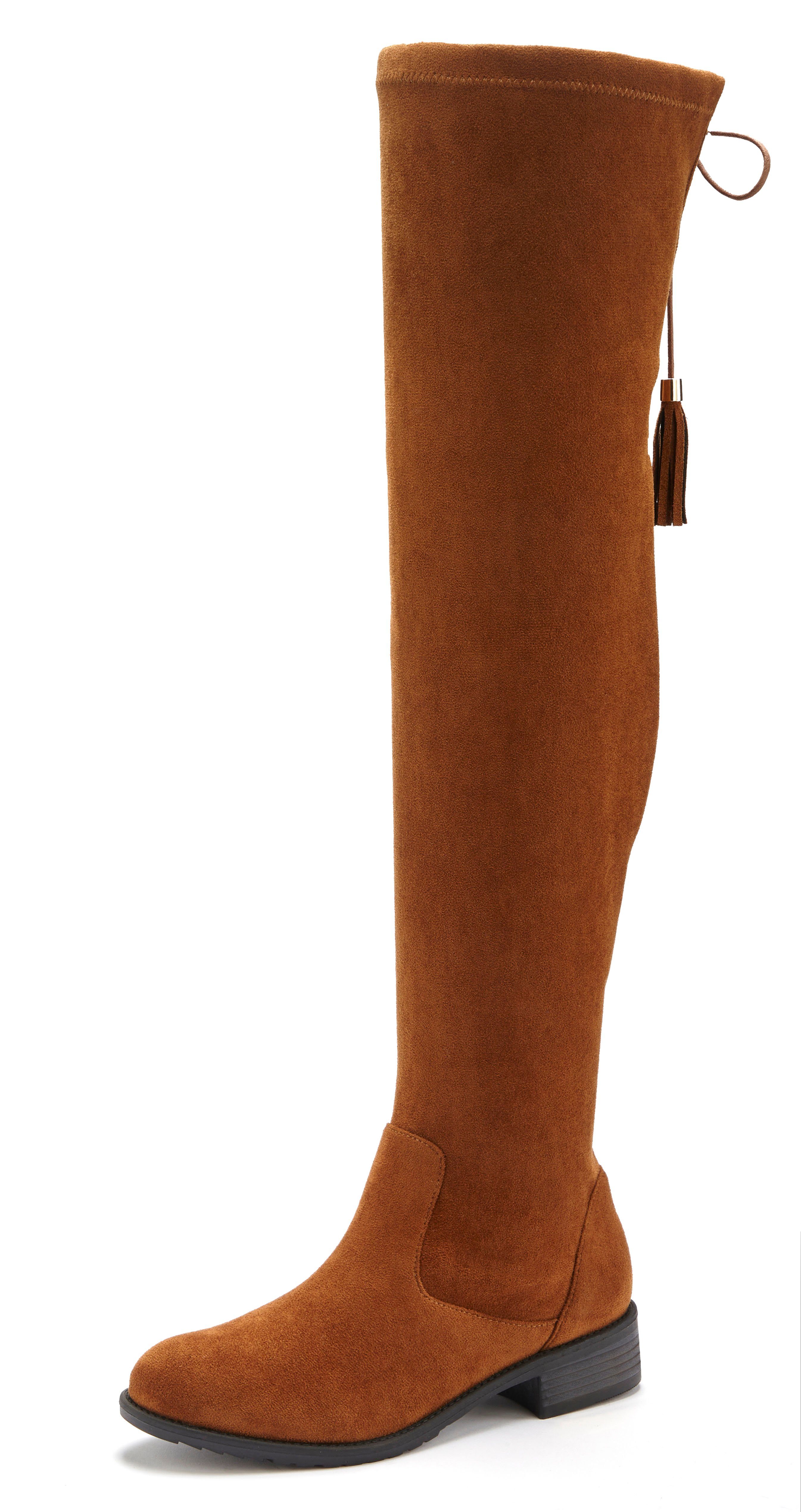 LASCANA Stiefel, Langschaftstiefel, Overkneestiefel mit elastischem Weitschaft und raffiniertem Flechtdetail
